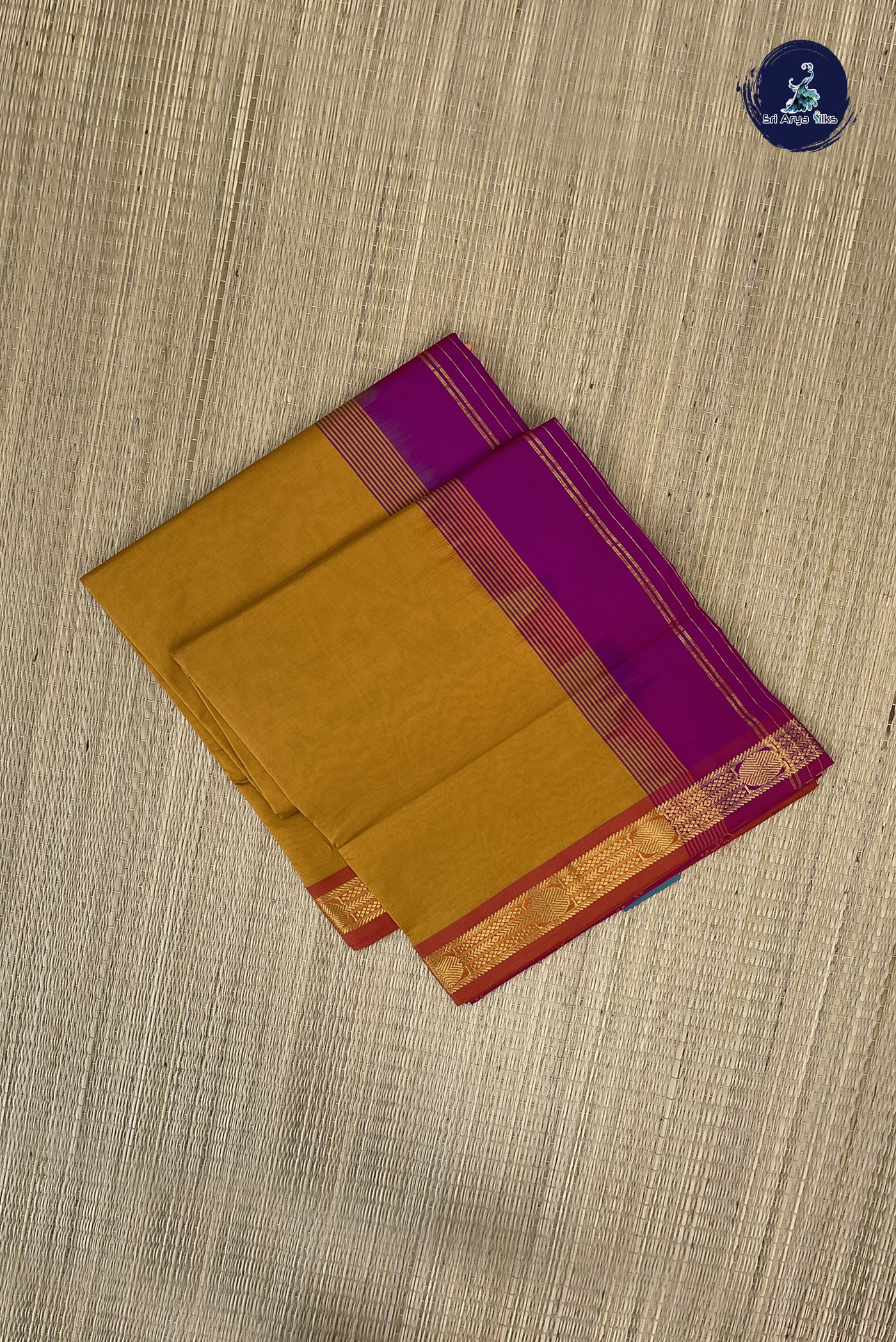 Turmeric Yellow Semi Silk Cotton Saree With Plain Pattern