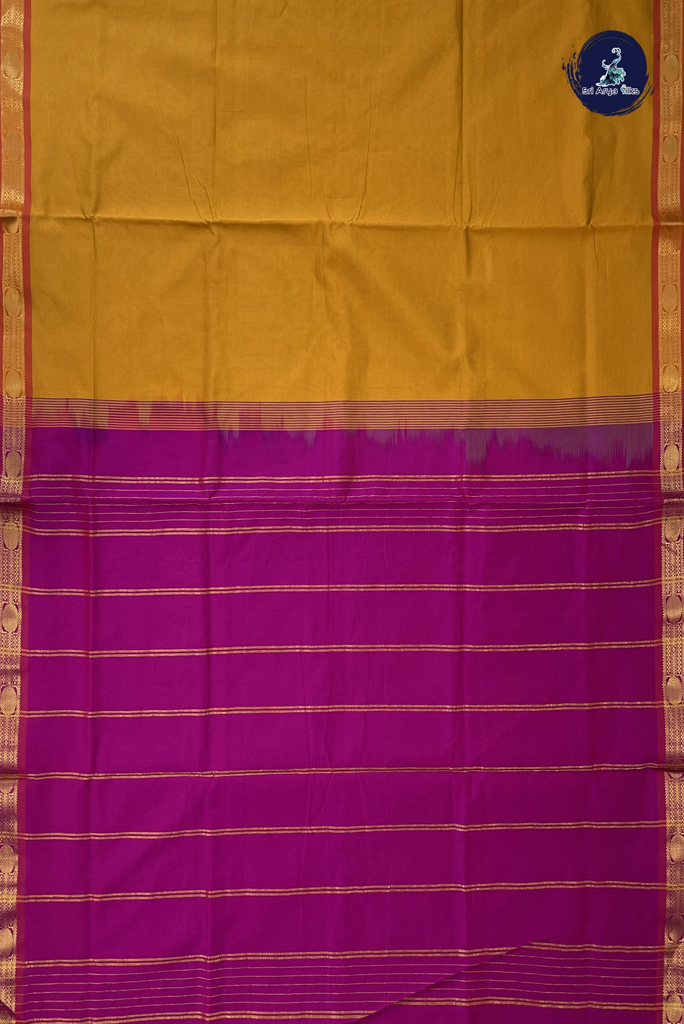 Turmeric Yellow Semi Silk Cotton Saree With Plain Pattern