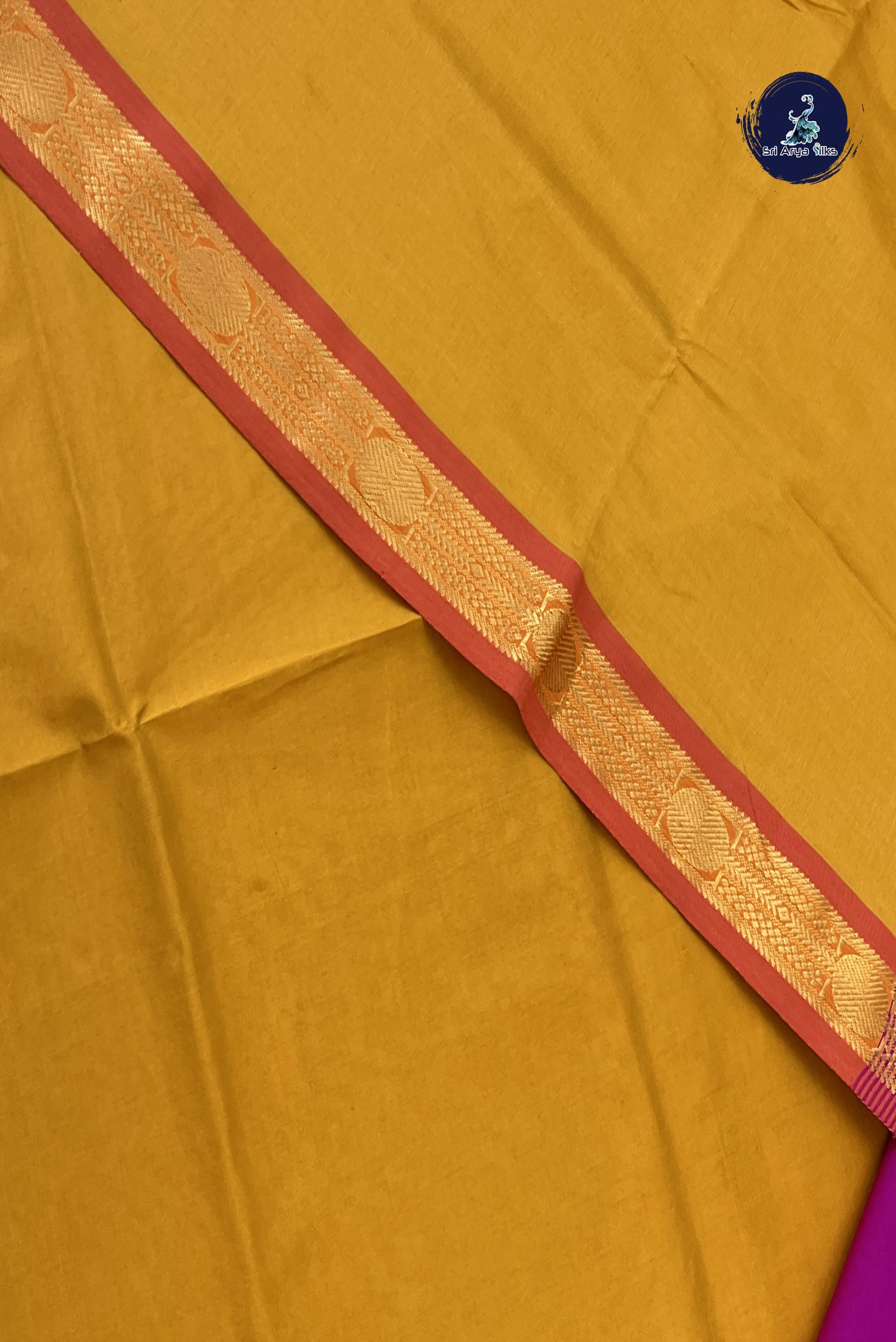 Turmeric Yellow Semi Silk Cotton Saree With Plain Pattern