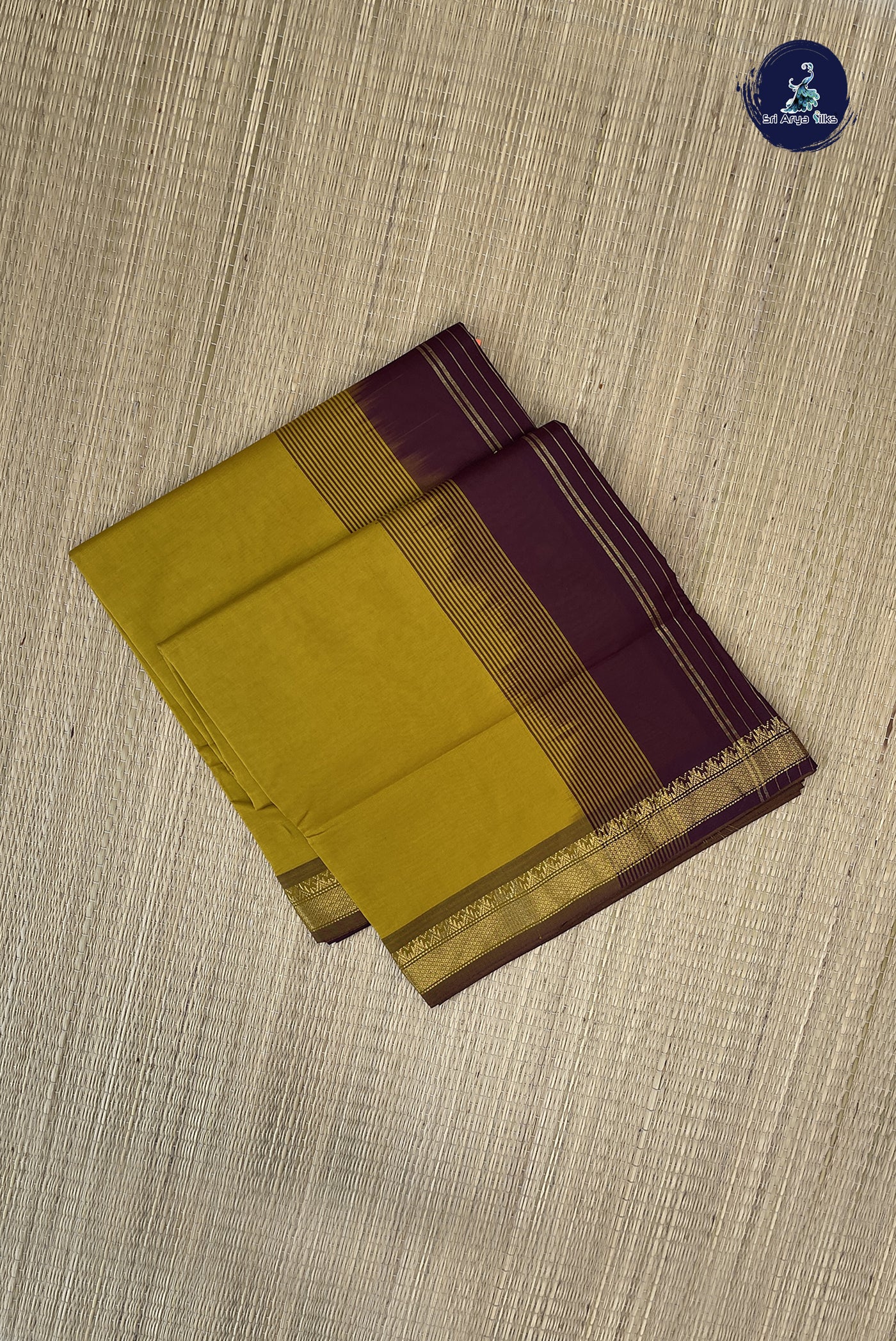 Mustard Semi Silk Cotton Saree With Plain Pattern