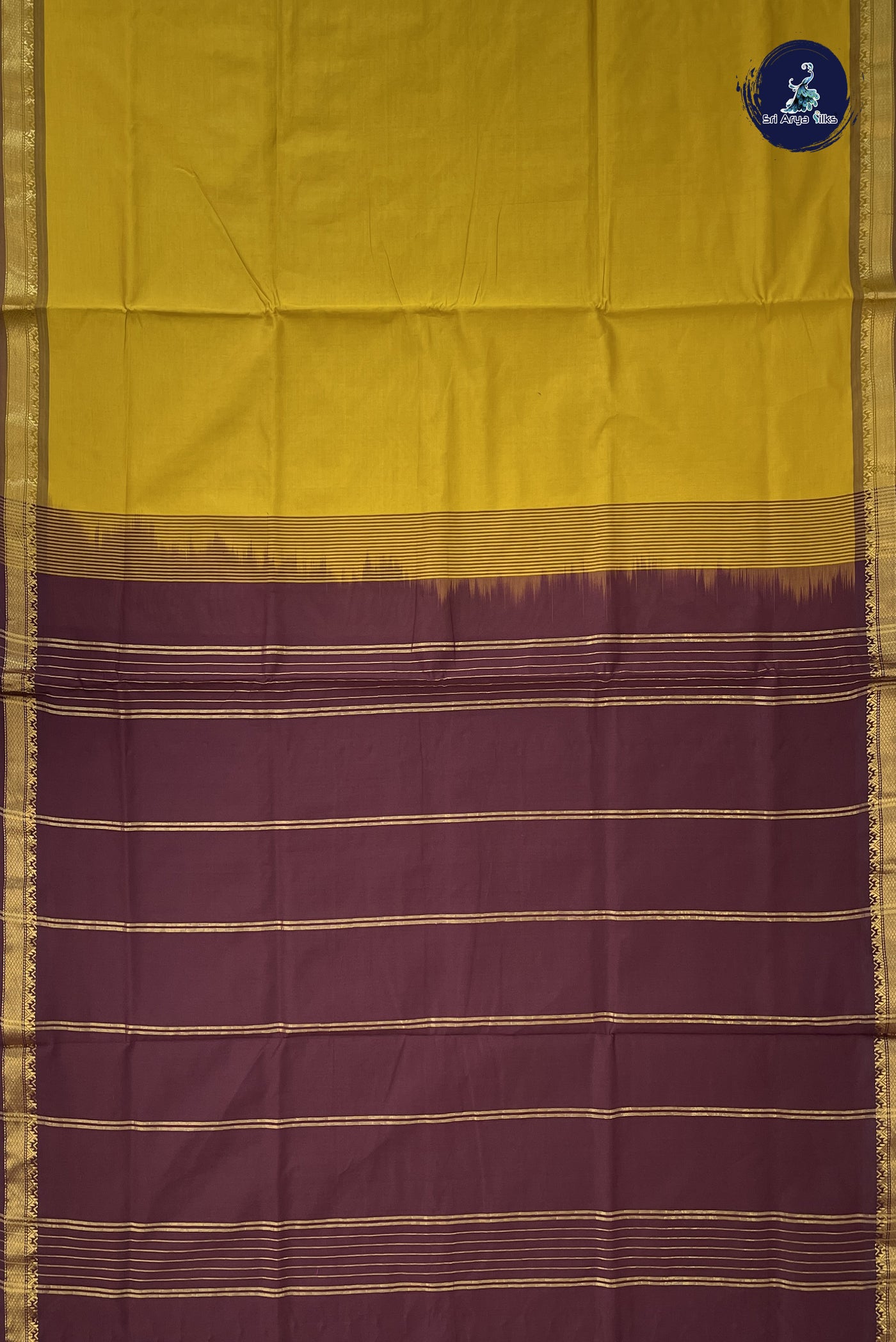 Mustard Semi Silk Cotton Saree With Plain Pattern