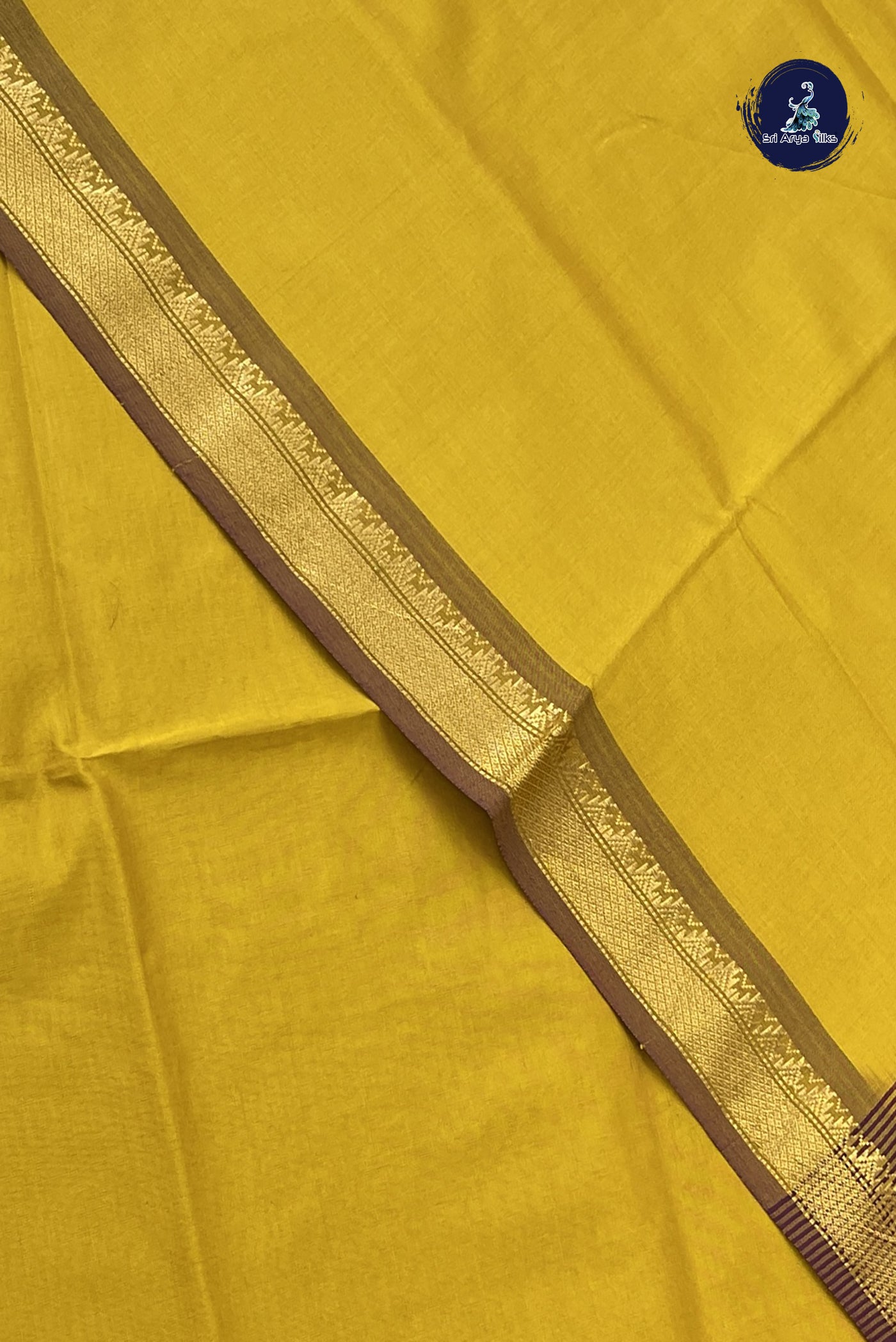 Mustard Semi Silk Cotton Saree With Plain Pattern