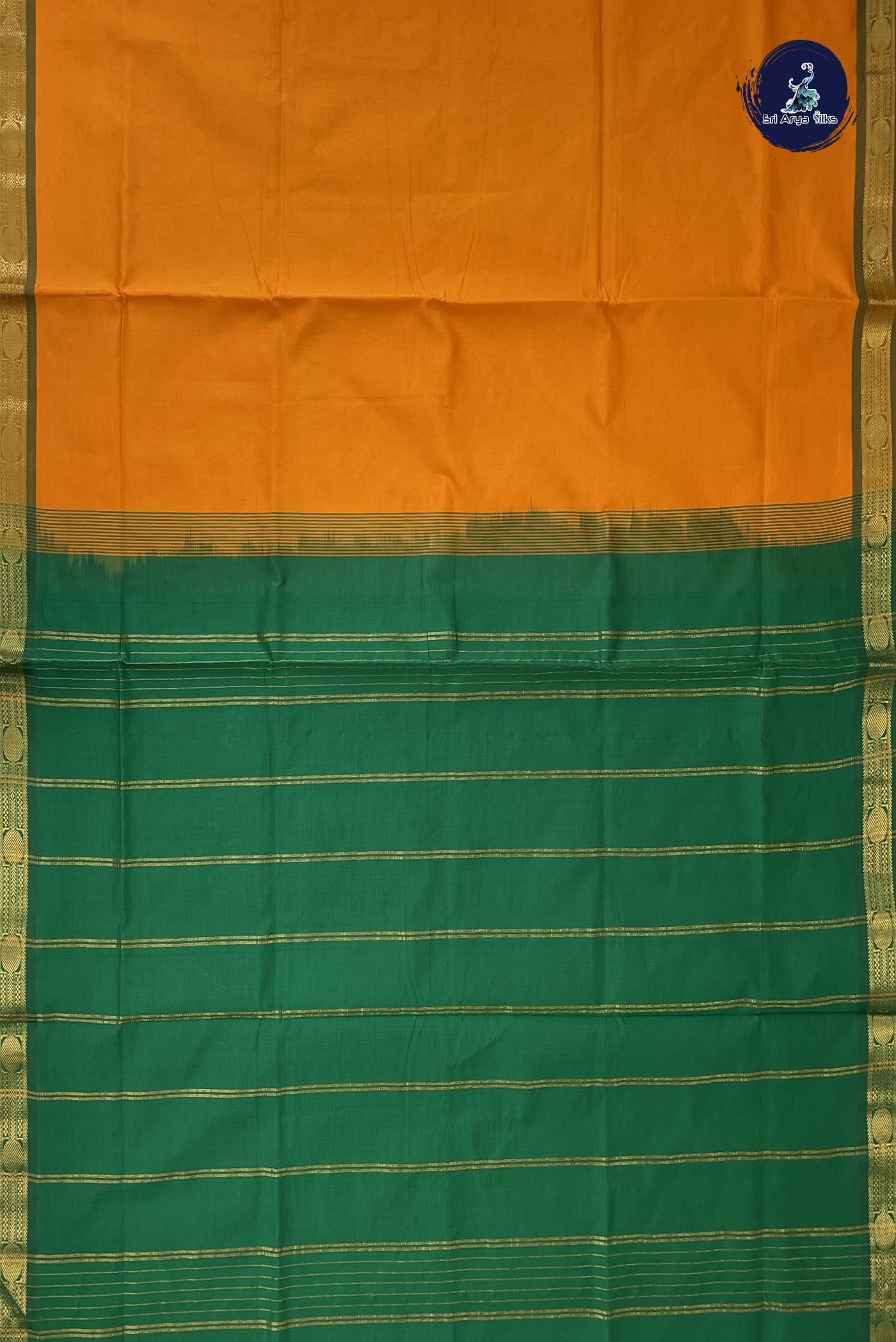 Yellow Semi Silk Cotton Saree With Plain Pattern