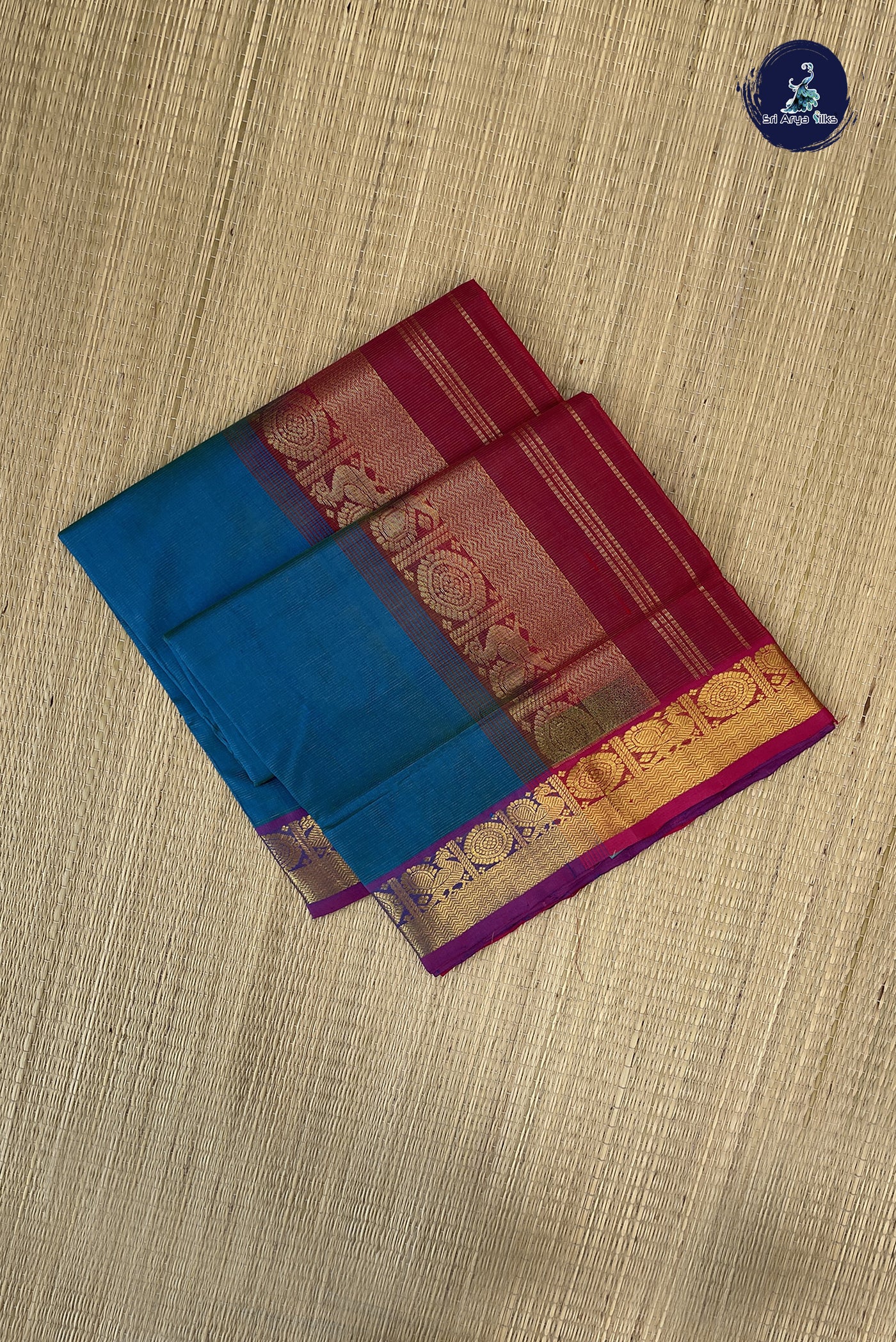 Dual Tone Blue Vaira Oosi Silk Cotton Saree With Vaira Oosi Pattern