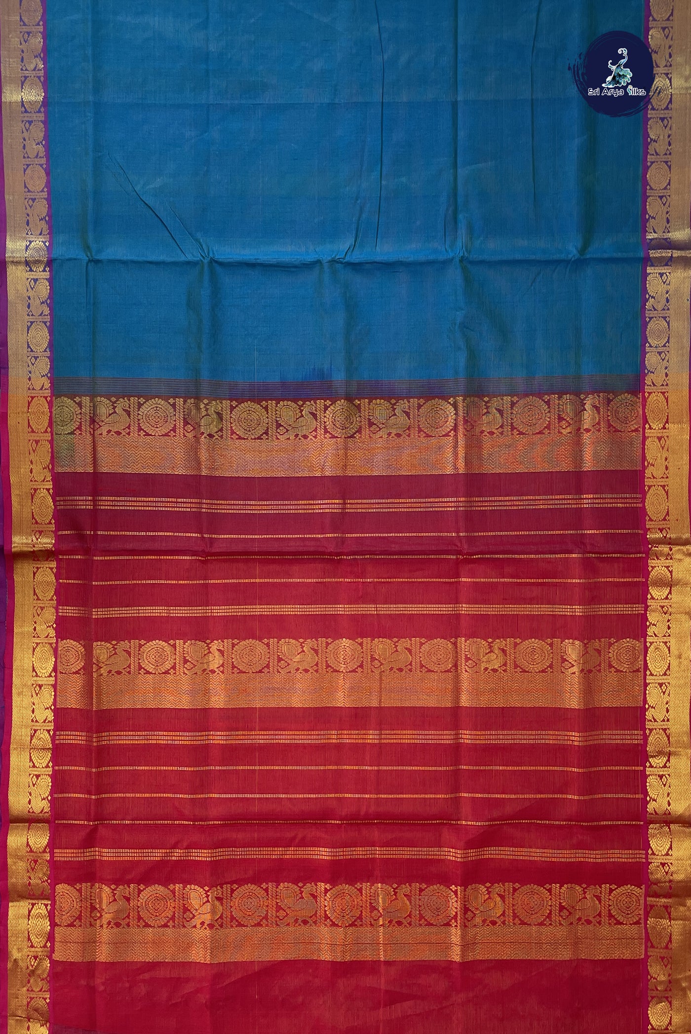 Dual Tone Blue Vaira Oosi Silk Cotton Saree With Vaira Oosi Pattern