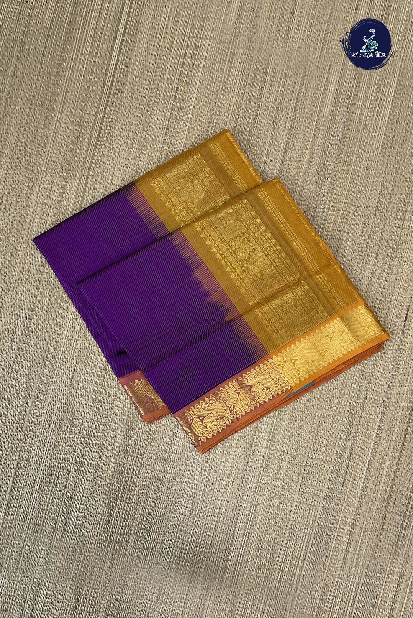 Purple Vaira Oosi Silk Cotton Saree With Vaira Oosi Pattern