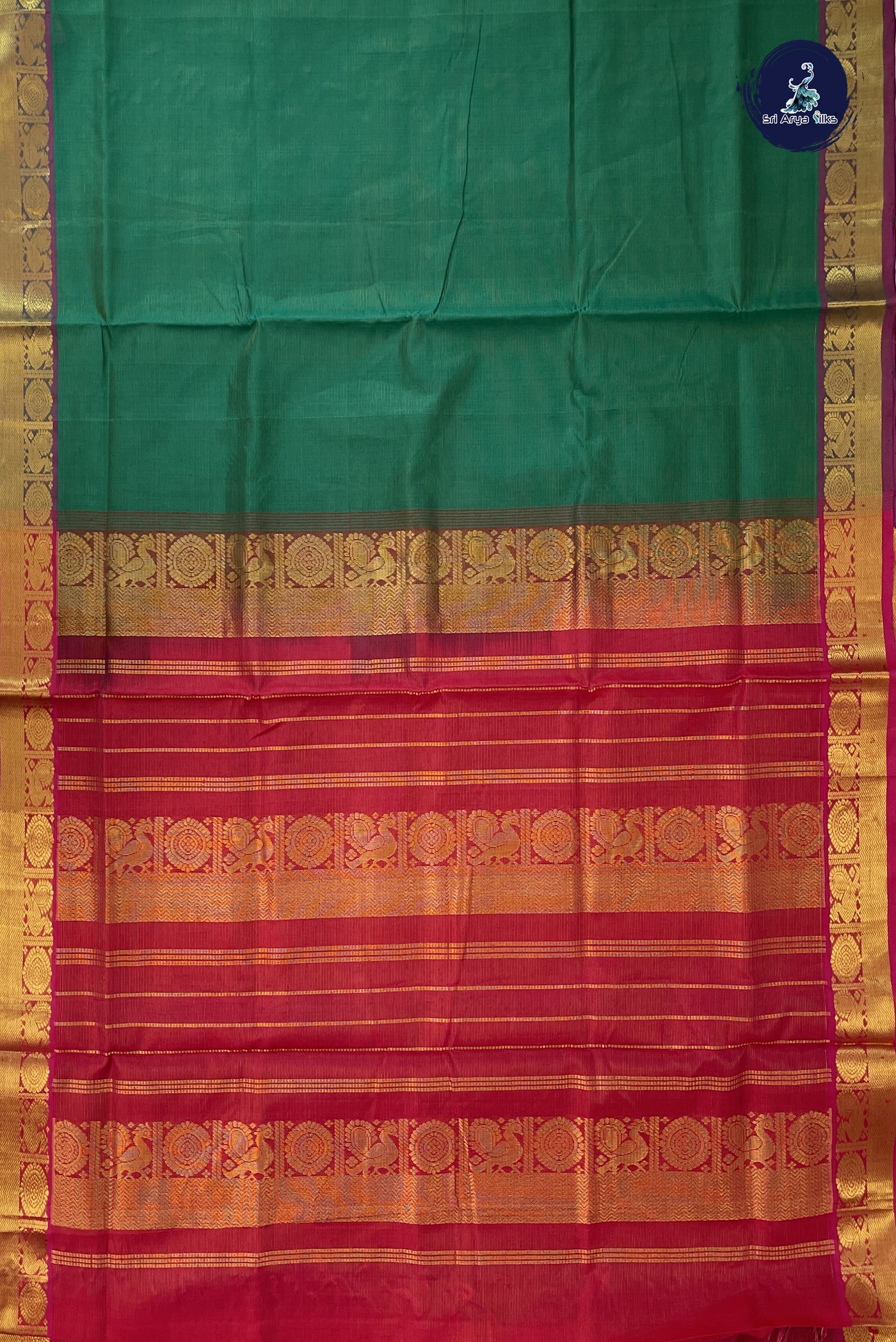 Dark Green Vaira Oosi Silk Cotton Saree With Vaira Oosi Pattern