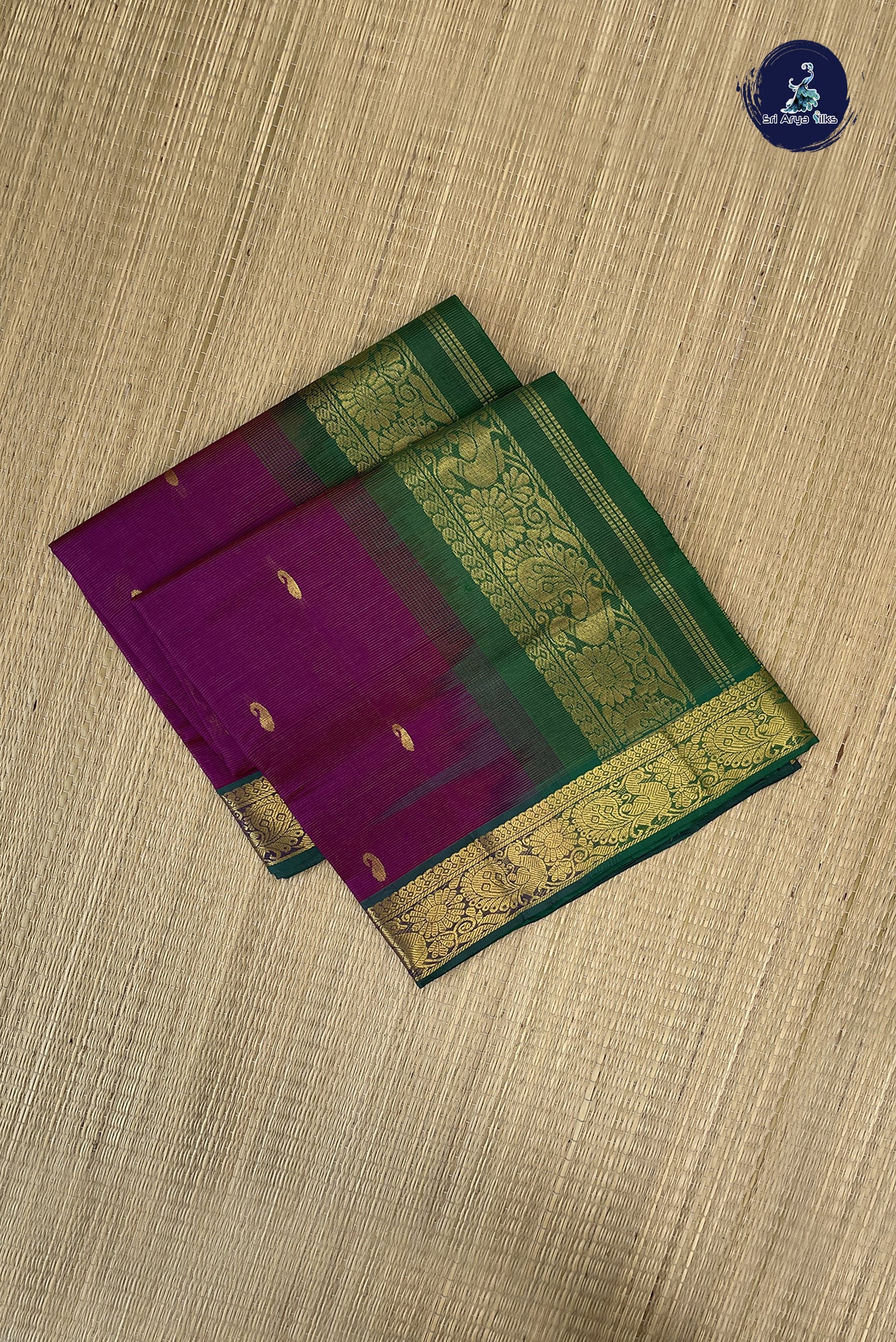 Purple Vaira Oosi Silk Cotton Saree With Vaira Oosi Pattern