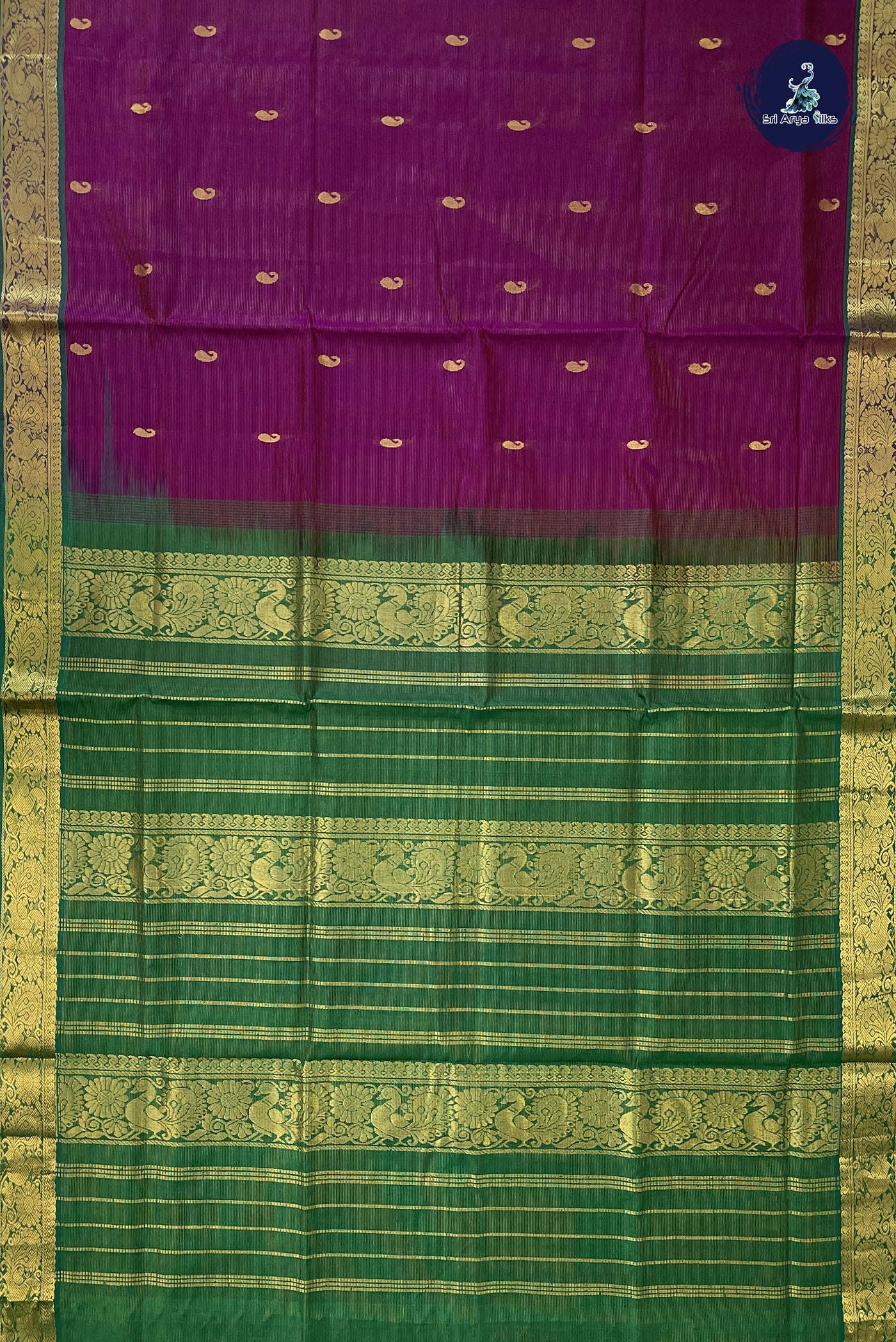 Purple Vaira Oosi Silk Cotton Saree With Vaira Oosi Pattern