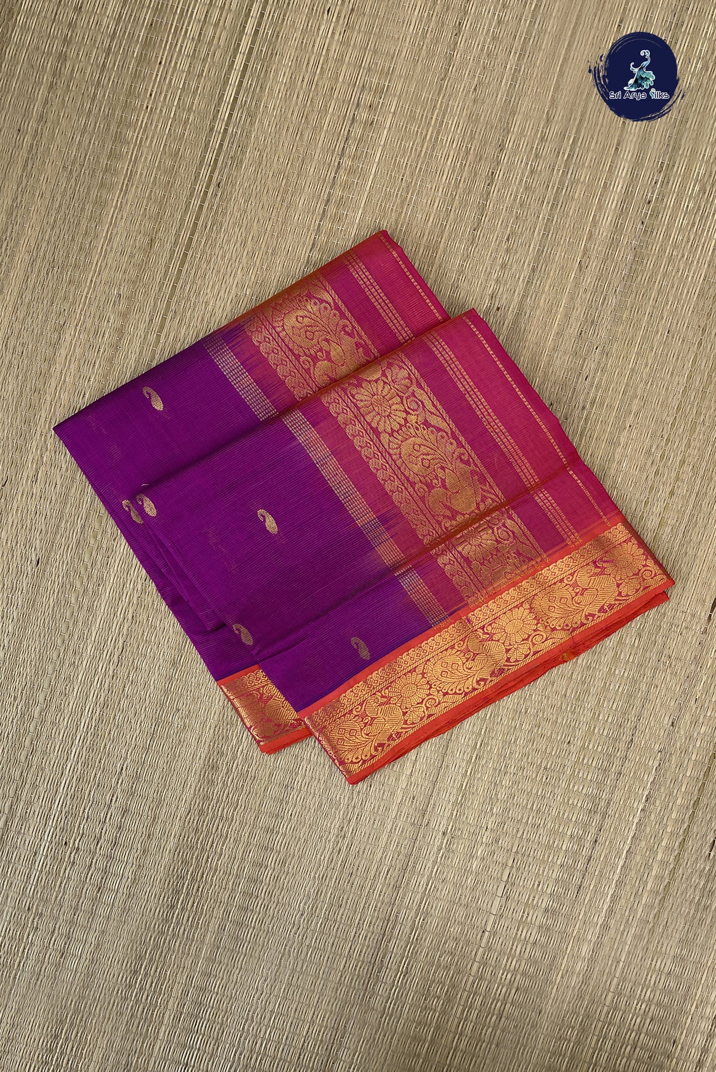 Magenta Purple Vaira Oosi Silk Cotton Saree With Vaira Oosi Pattern