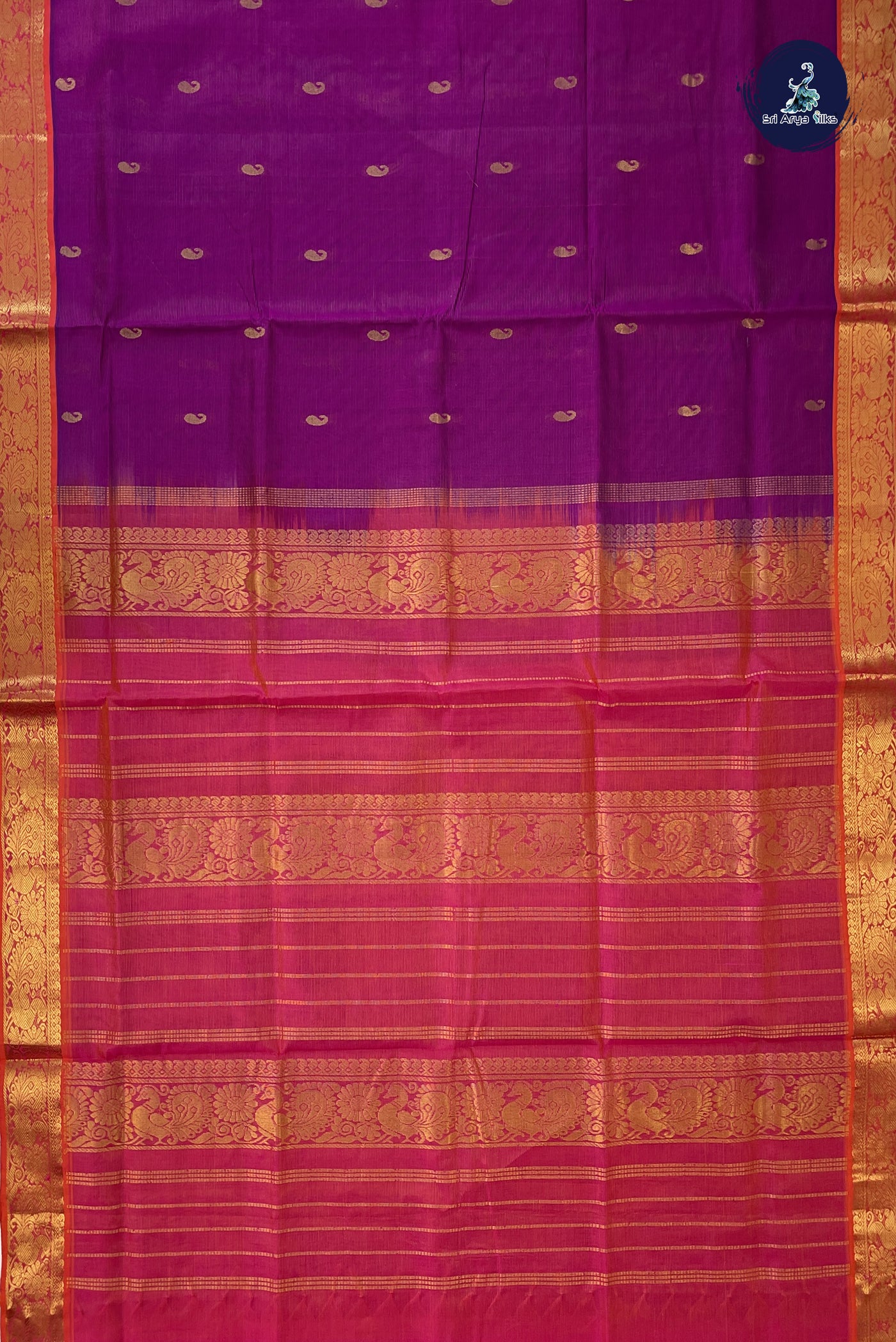 Magenta Purple Vaira Oosi Silk Cotton Saree With Vaira Oosi Pattern