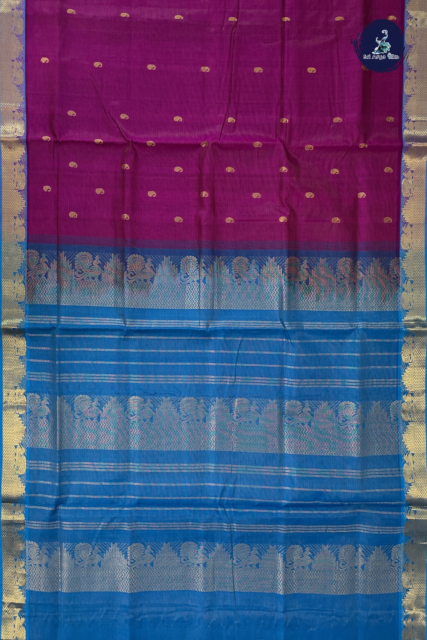 Magenta Pink Vaira Oosi Silk Cotton Saree With Vaira Oosi Pattern