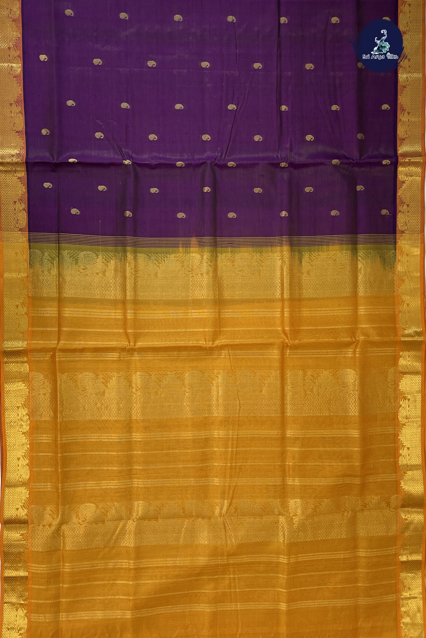 Dark Violet Vaira Oosi Silk Cotton Saree With Vaira Oosi Pattern