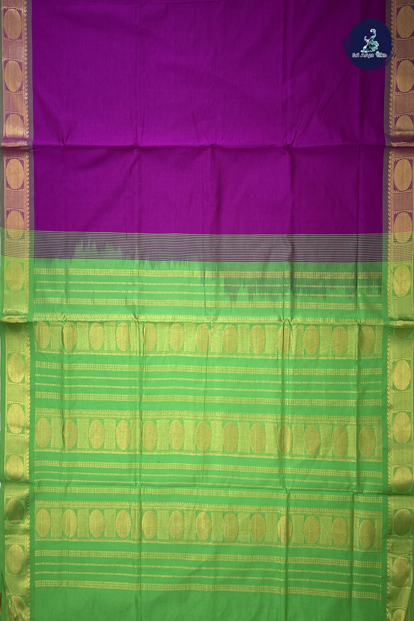 Purple Semi Silk Cotton Saree With Plain Pattern