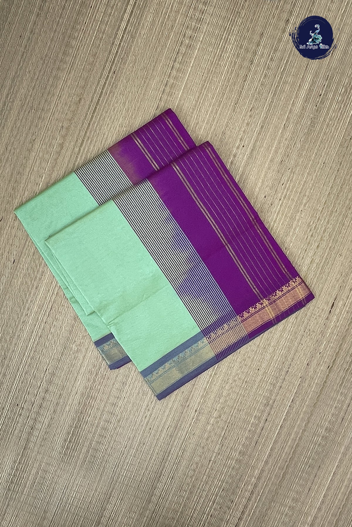 Pista Green Semi Silk Cotton Saree With Plain Pattern - Sri Arya Silks