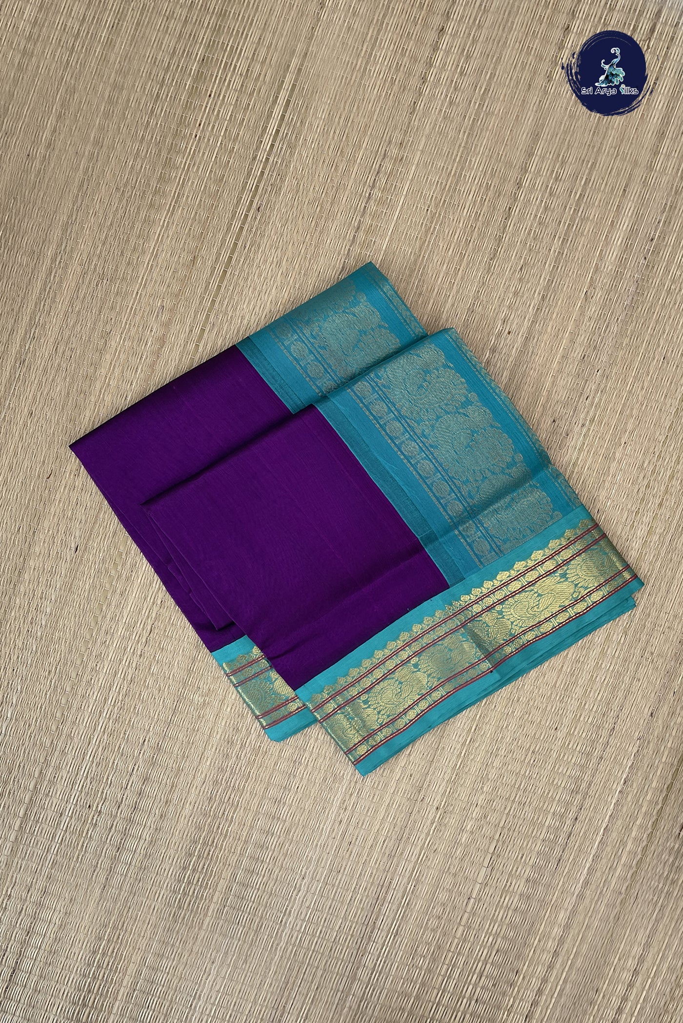 Dual Tone Purple Korvai Silk Cotton Saree With Plain Pattern