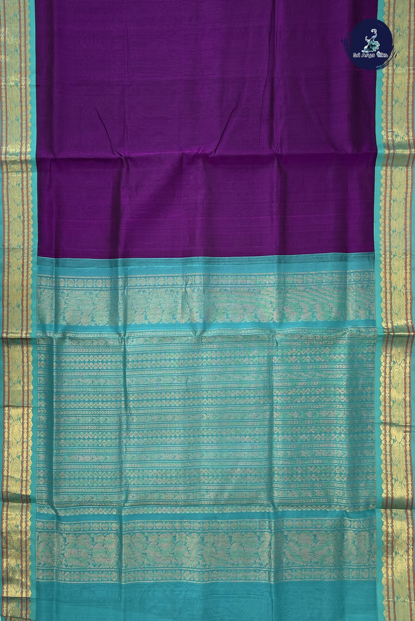 Dual Tone Purple Korvai Silk Cotton Saree With Plain Pattern