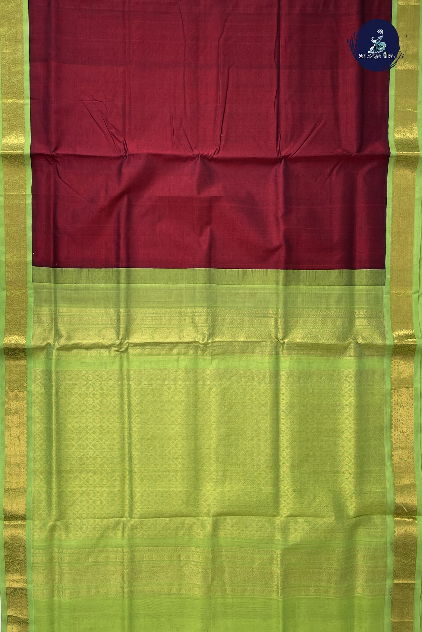 Dual Tone Maroon Korvai Silk Cotton Saree With Plain Pattern