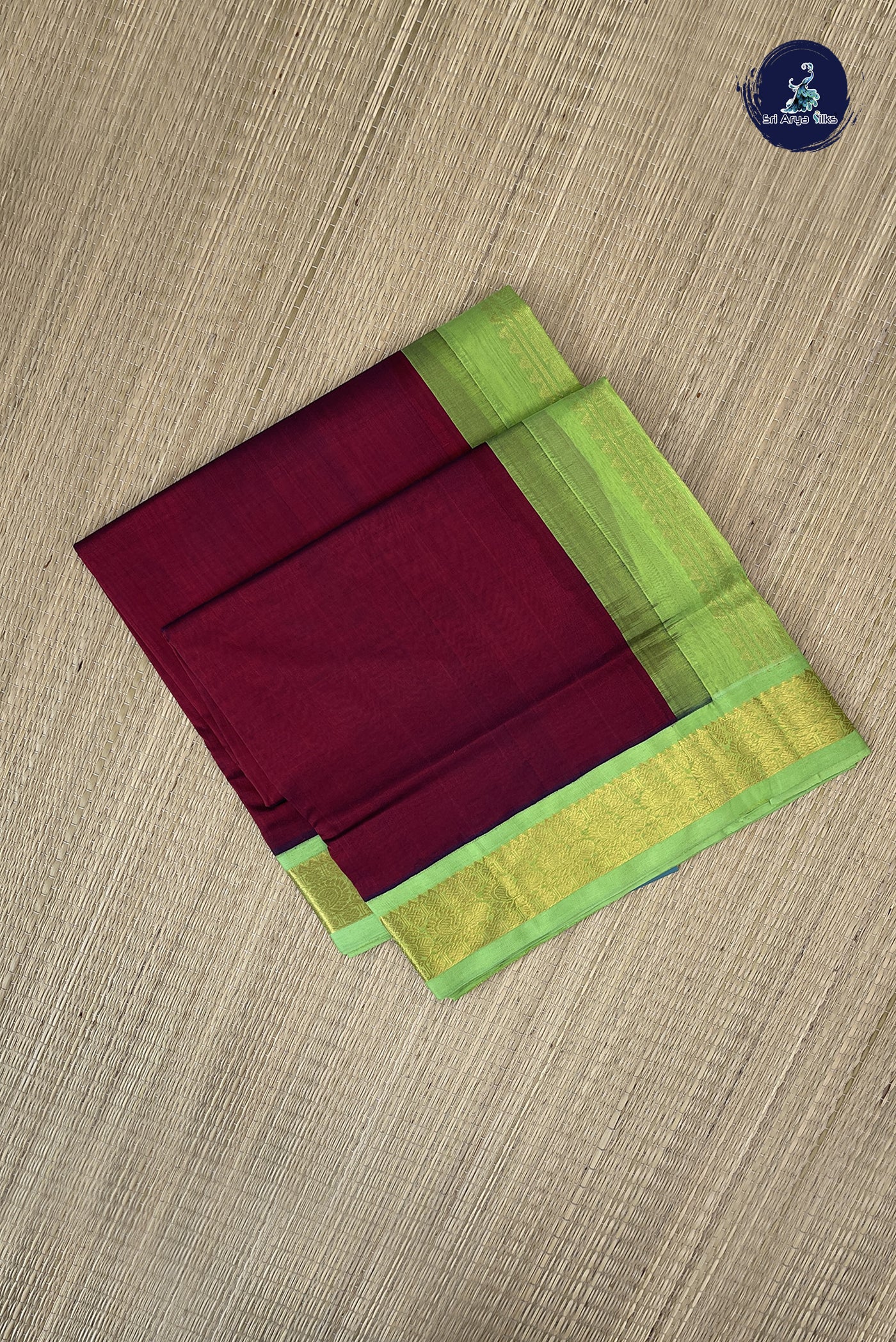 Dual Tone Maroon Korvai Silk Cotton Saree With Plain Pattern