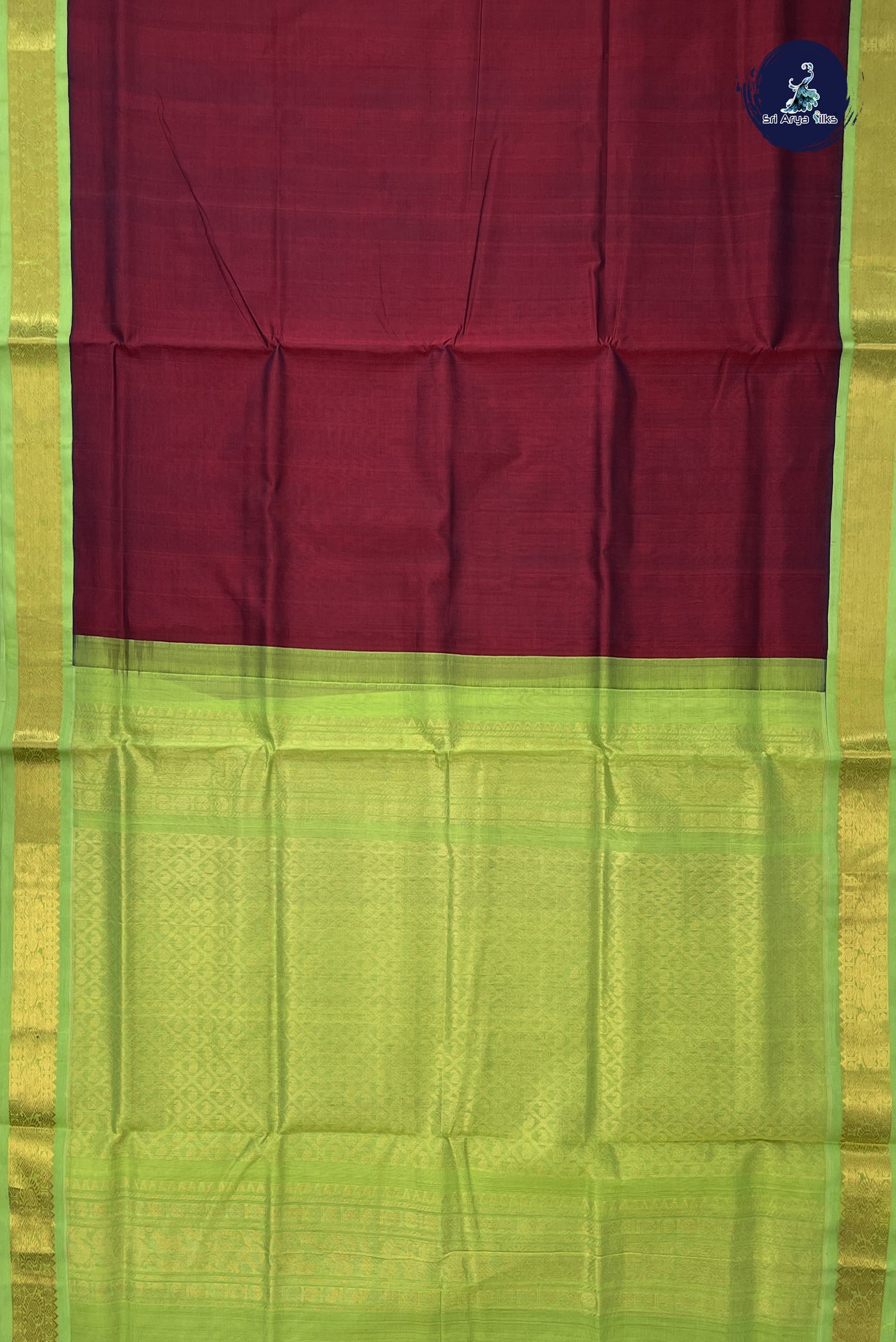 Dual Tone Maroon Korvai Silk Cotton Saree With Plain Pattern