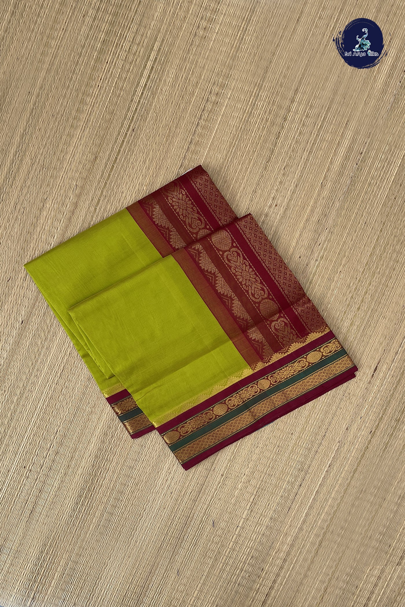 Paasiparupu Green Korvai Silk Cotton Saree With Plain Pattern