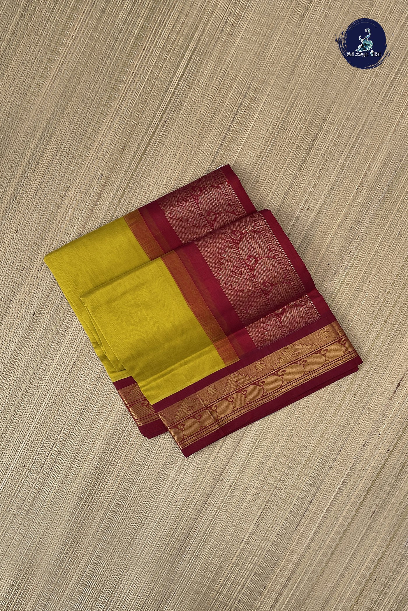 Yellow Korvai Silk Cotton Saree With Plain Pattern