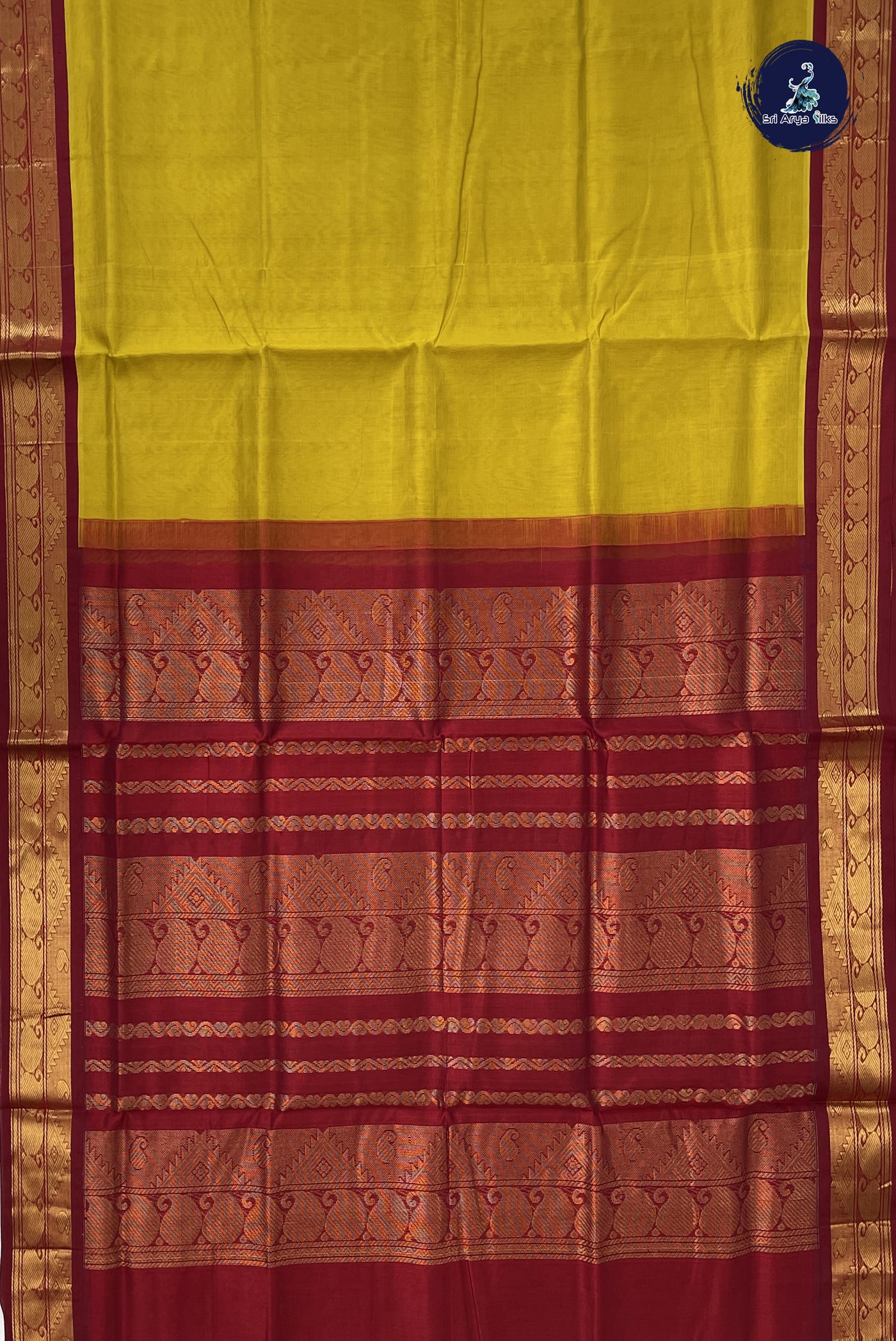 Yellow Korvai Silk Cotton Saree With Plain Pattern