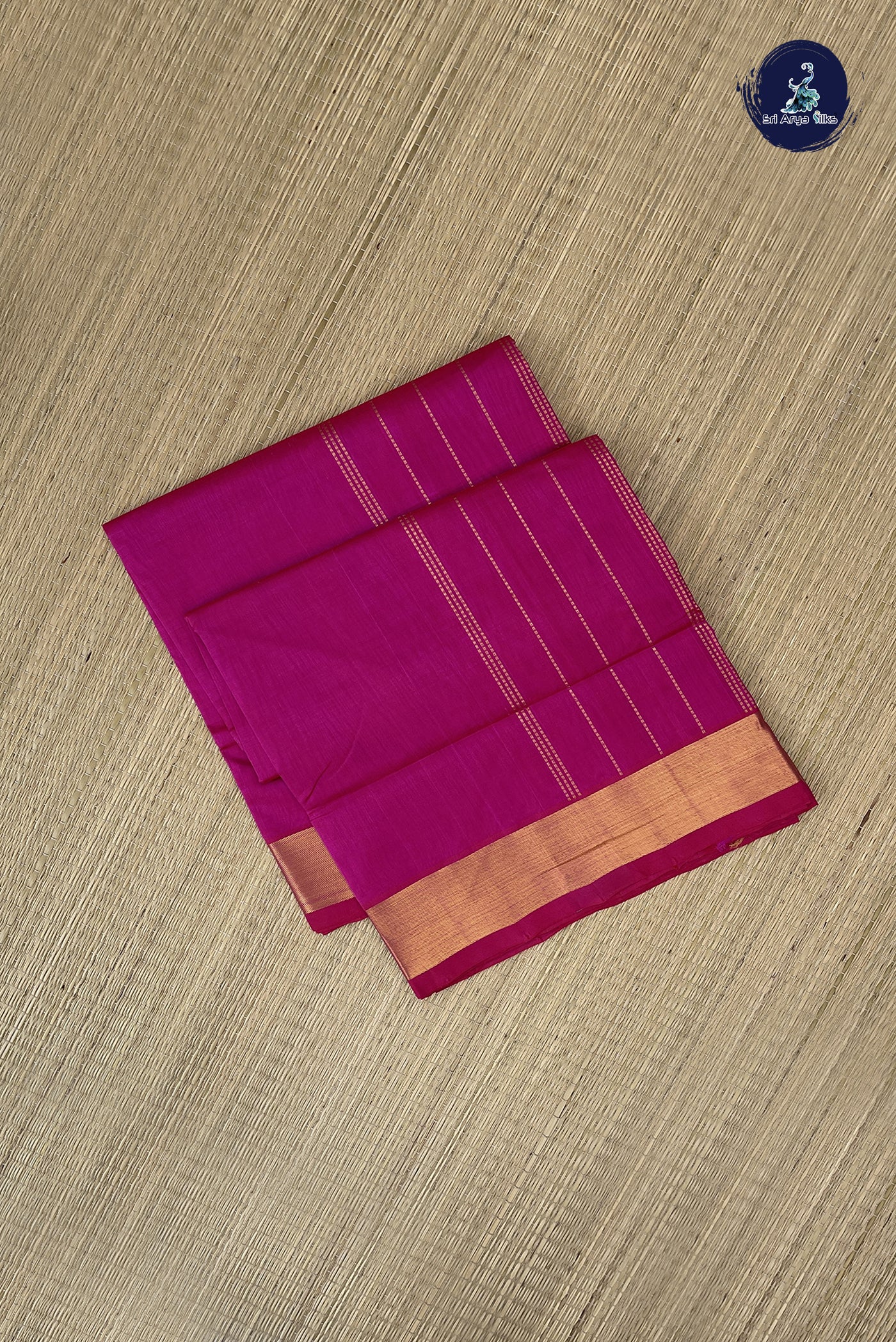 Rani Pink Simple Silk Cotton Saree With Plain Pattern