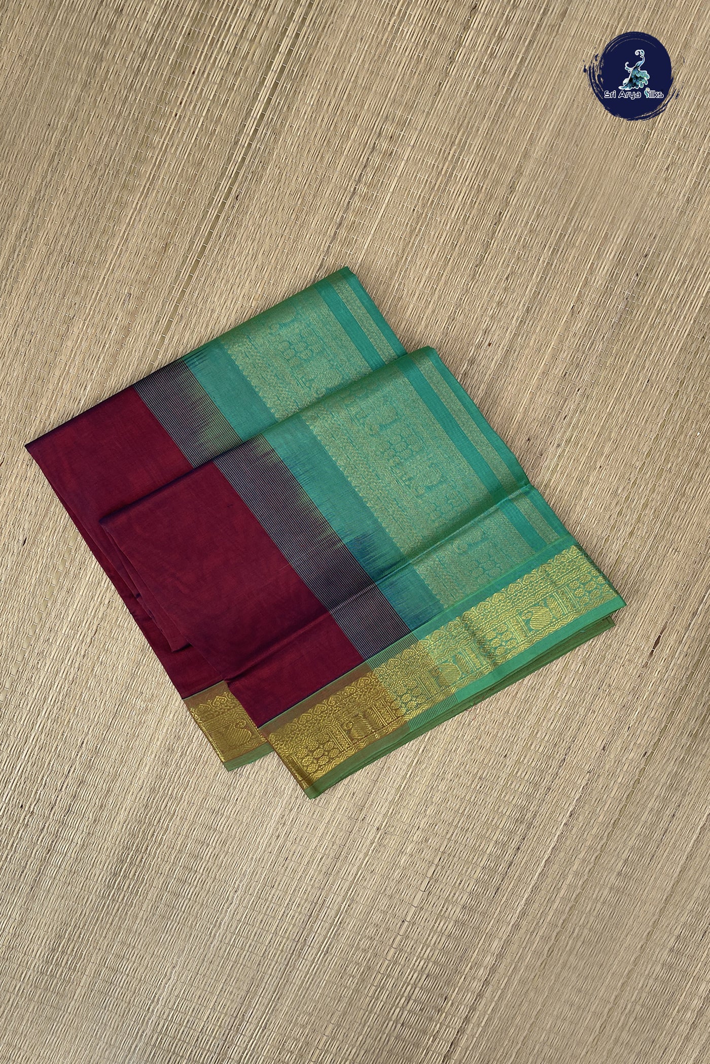 Dual Tone Maroon Simple Silk Cotton Saree With Plain Pattern