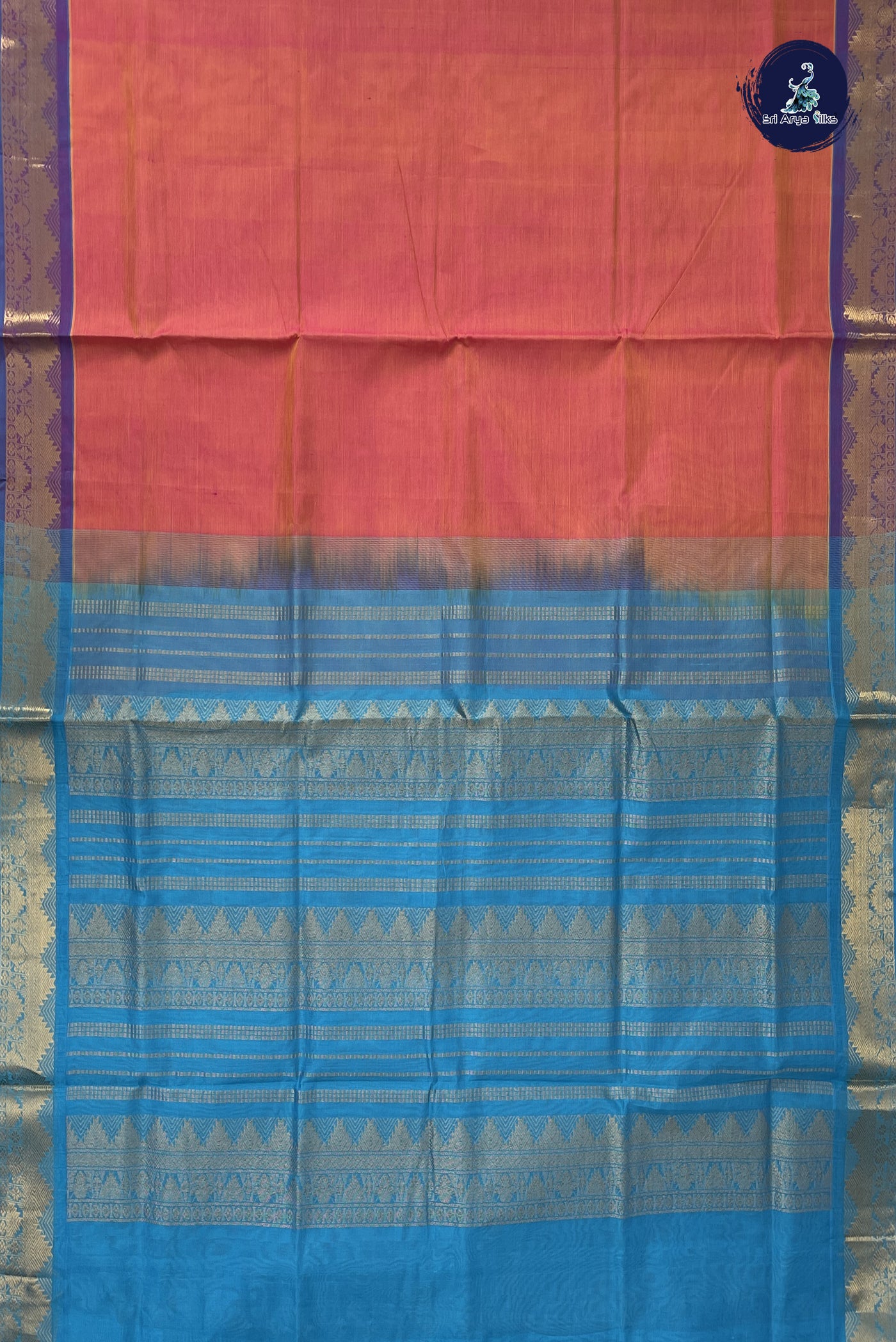 Dual Tone Pink Simple Silk Cotton Saree With Plain Pattern