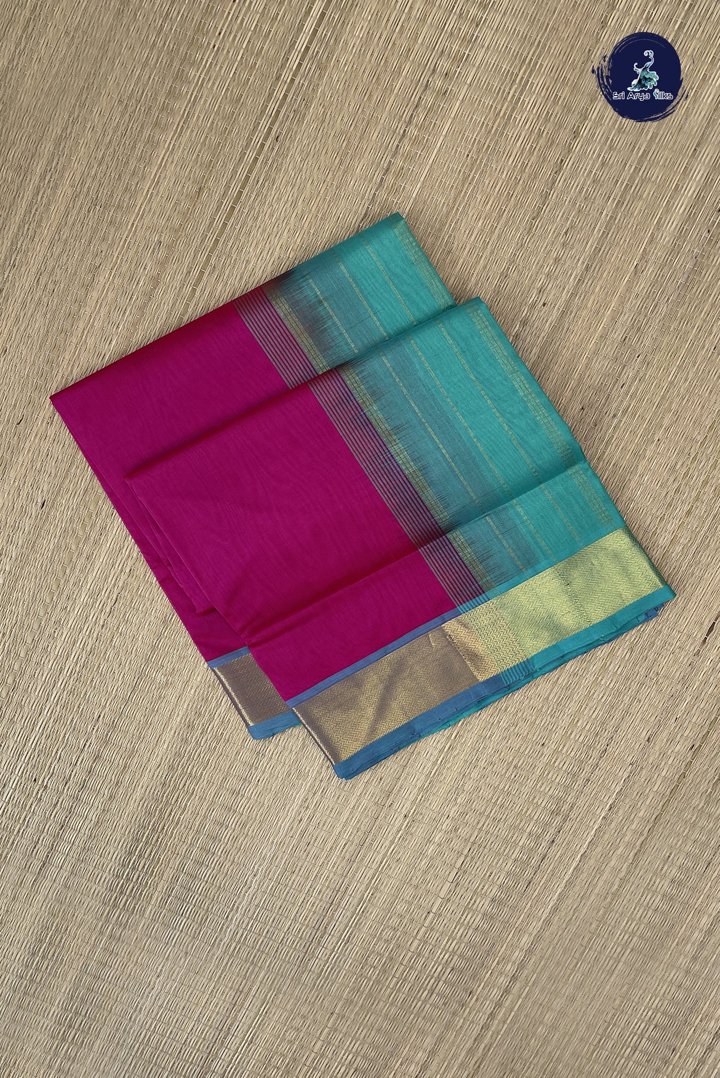 Rani Pink Simple Silk Cotton Saree With Plain Pattern