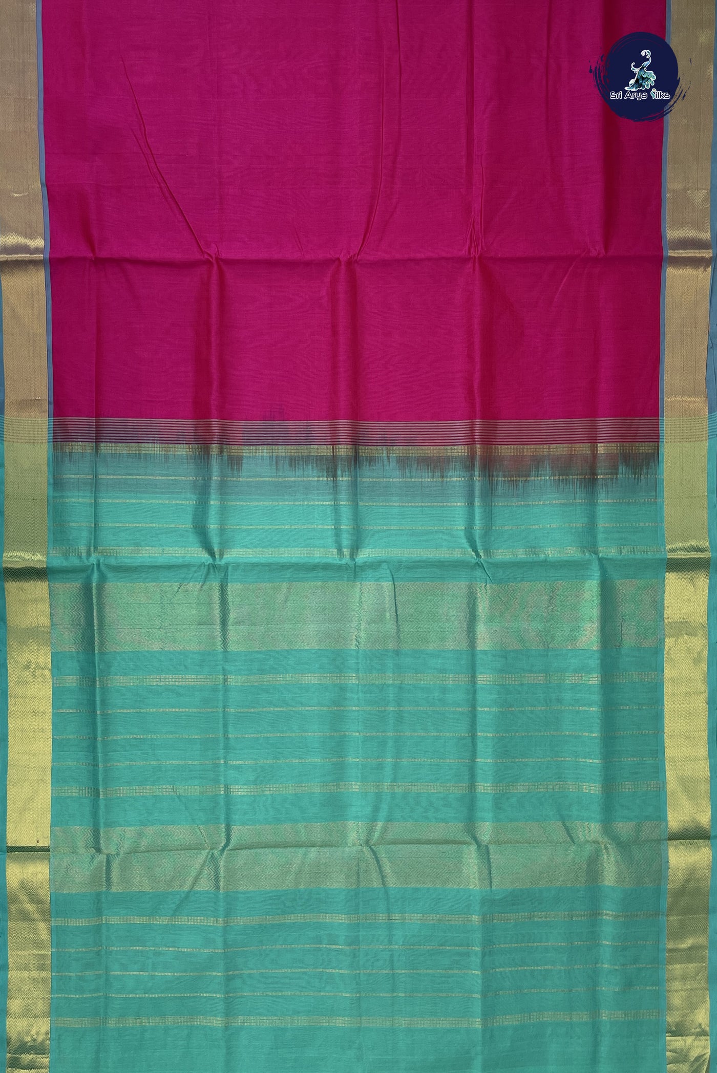 Rani Pink Simple Silk Cotton Saree With Plain Pattern