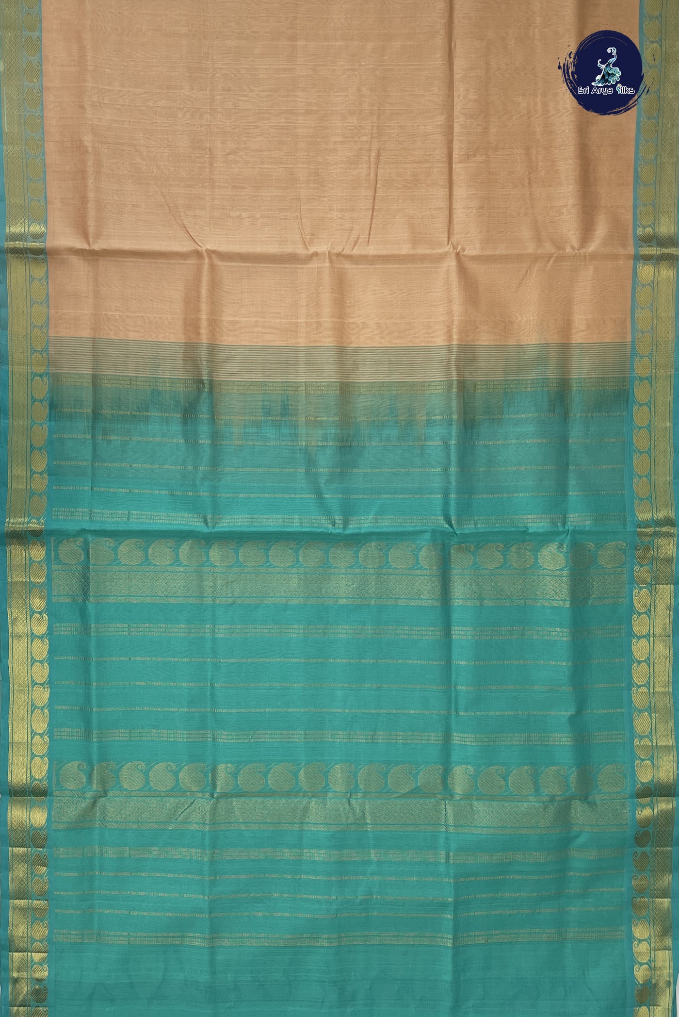 Beige Simple Silk Cotton Saree With Plain Pattern