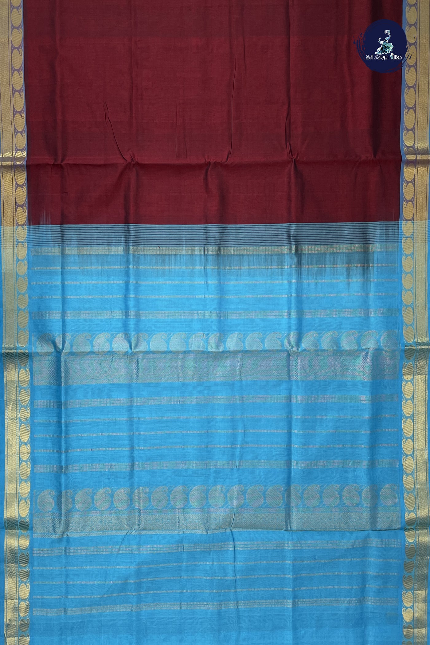 Dual Tone Brown Simple Silk Cotton Saree With Plain Pattern