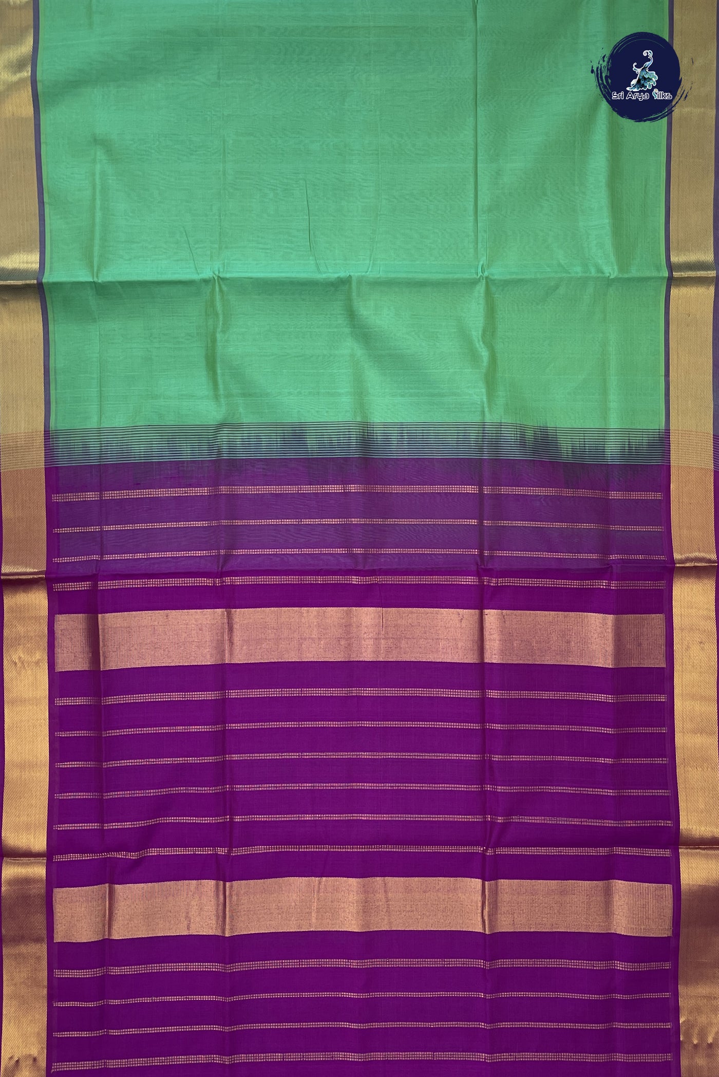 Sea Green Simple Silk Cotton Saree With Plain Pattern