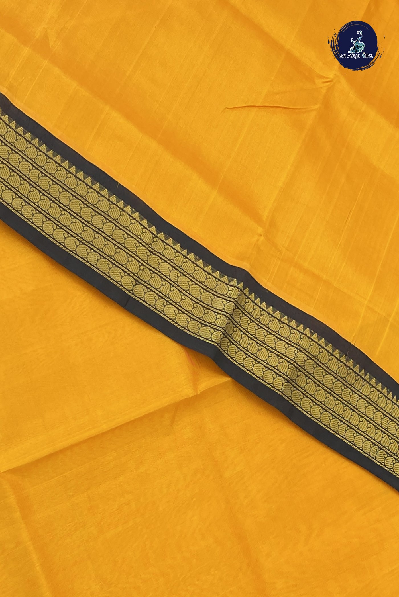 Mango Yellow Korvai Silk Cotton Saree With Plain Pattern