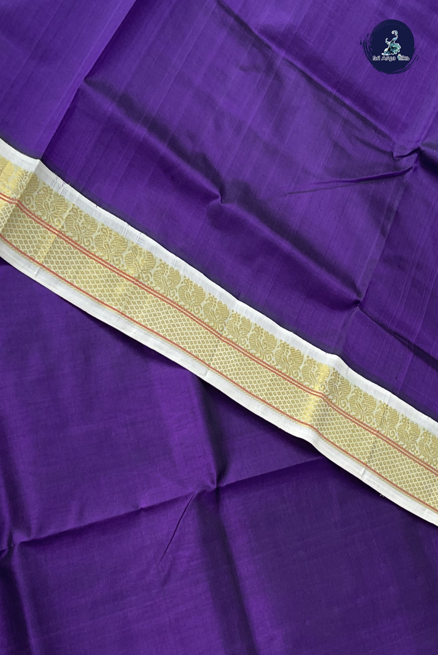 Dark Violet Korvai Silk Cotton Saree With Plain Pattern