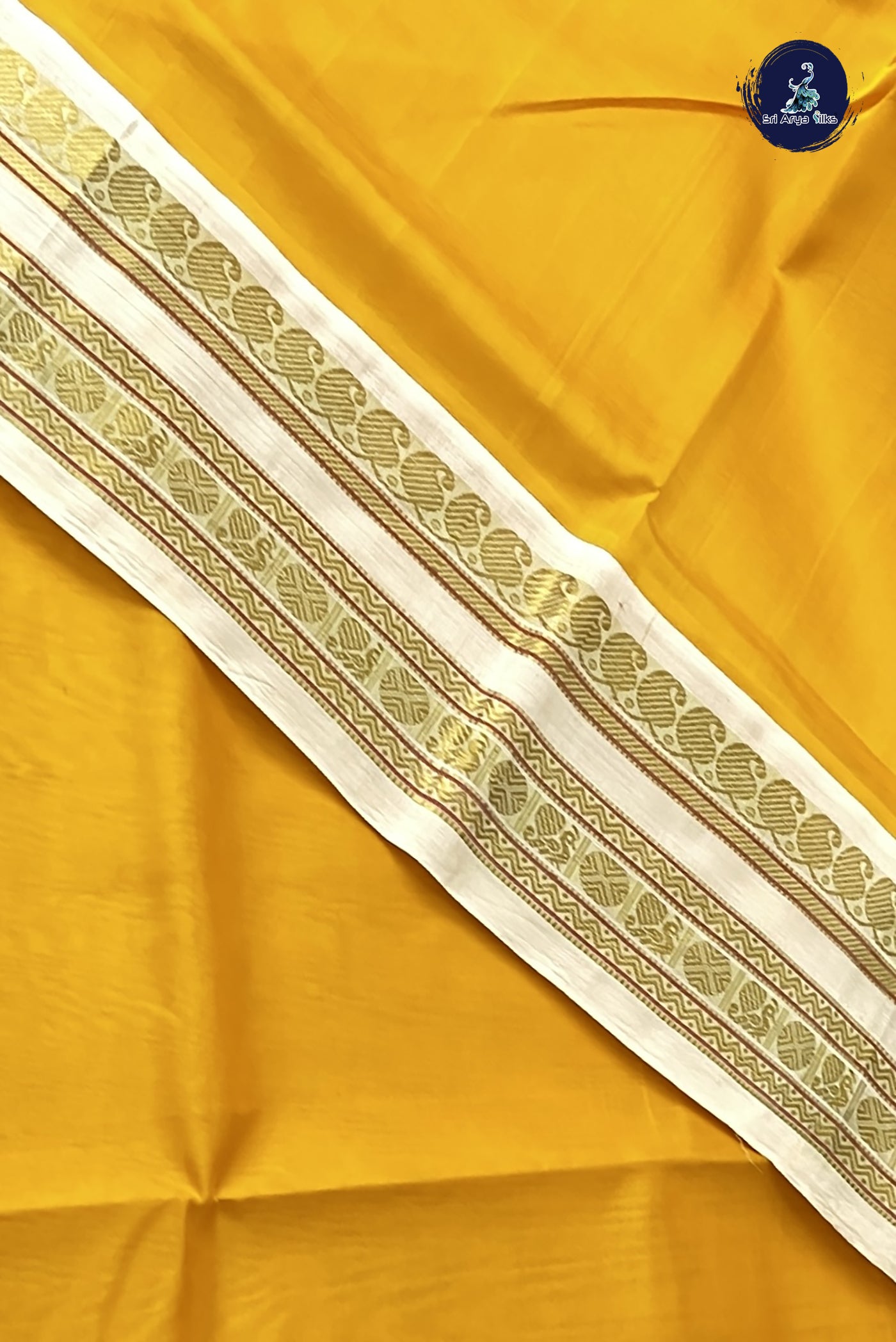 Mango Yellow Korvai Silk Cotton Saree With Plain Pattern