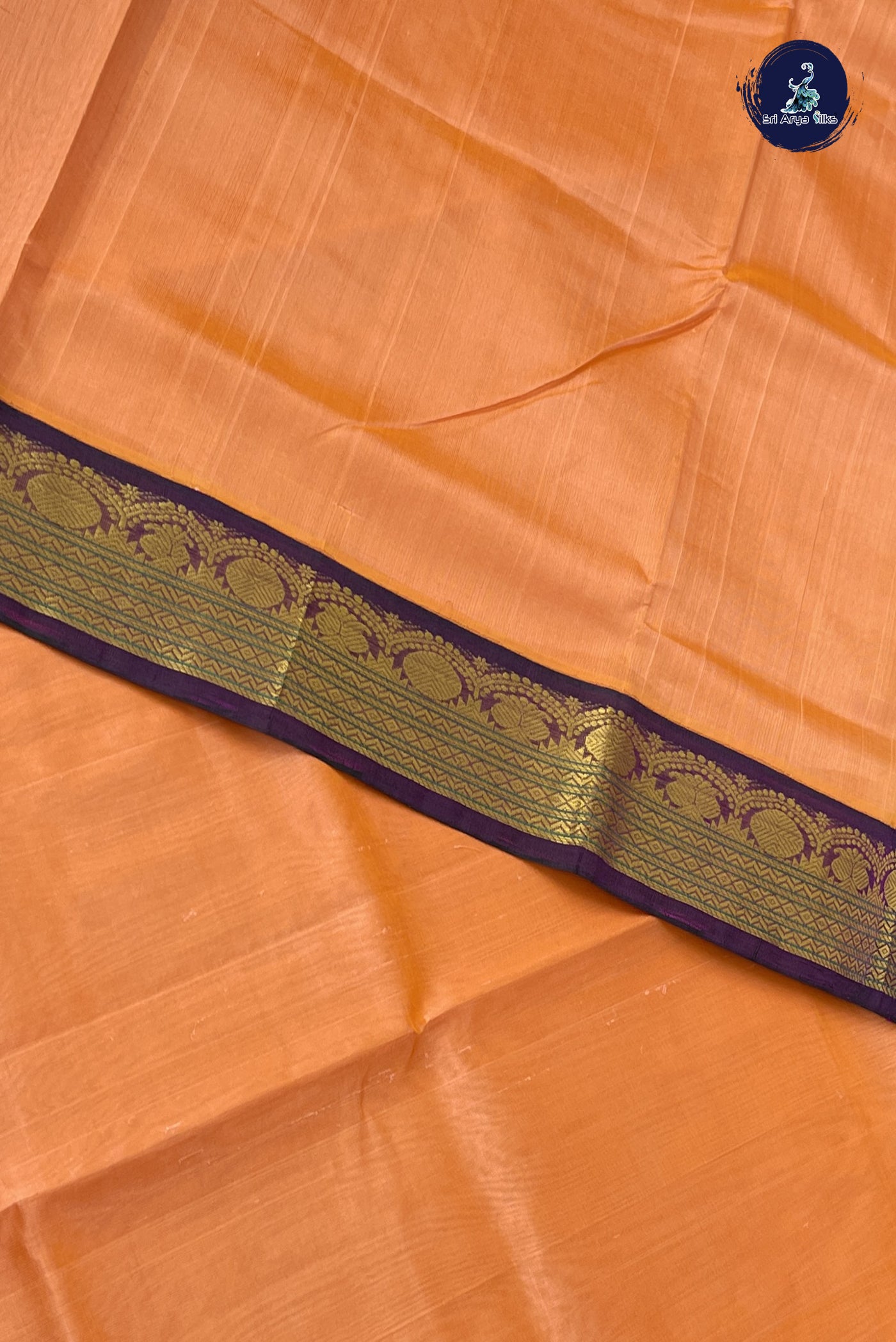 Peach Korvai Silk Cotton Saree With Plain Pattern