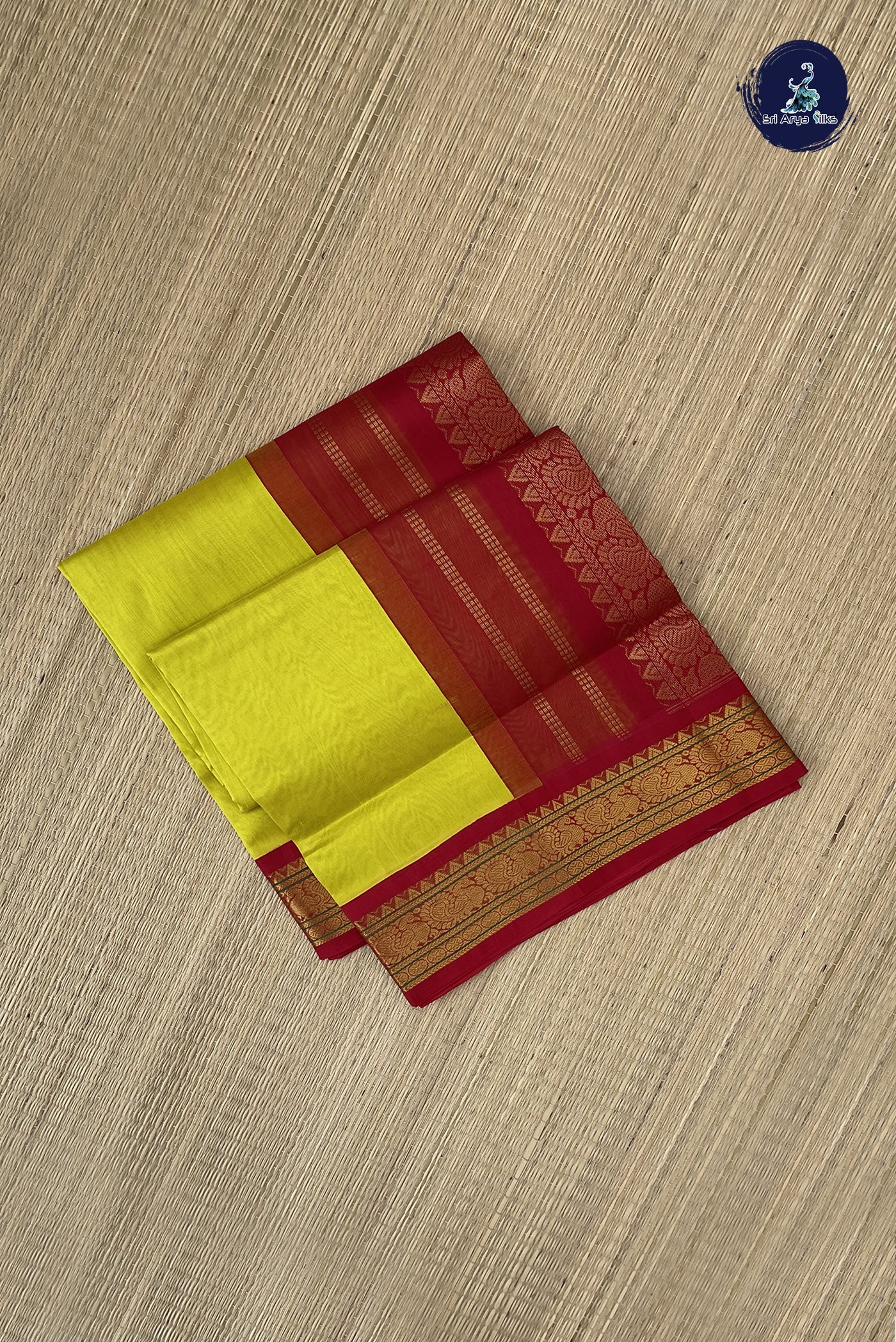 Yellow Korvai Silk Cotton Saree With Plain Pattern