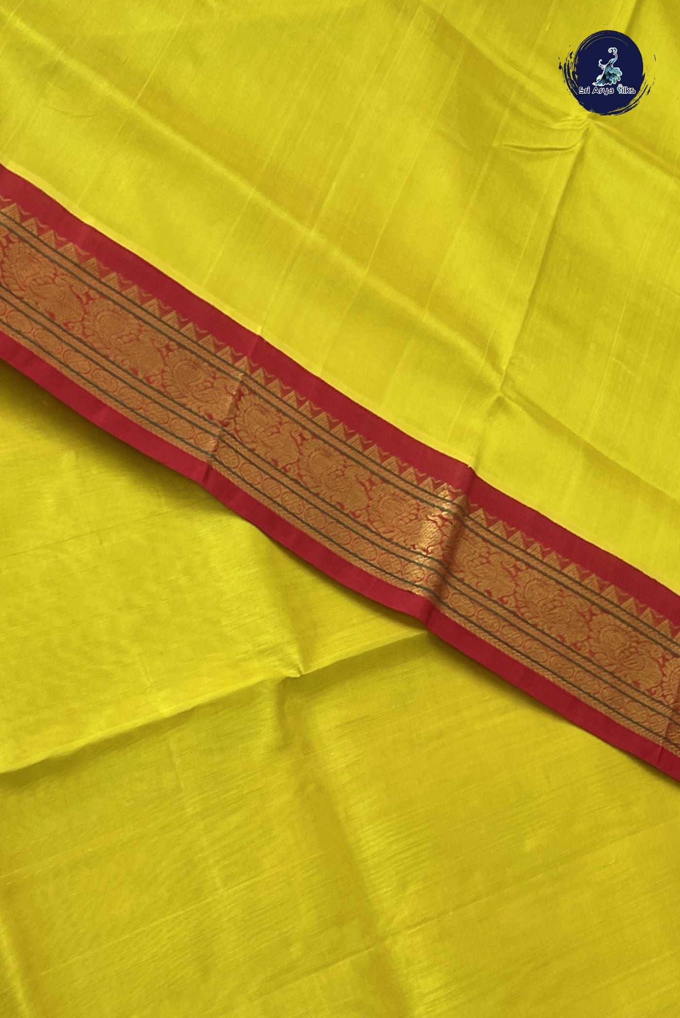 Yellow Korvai Silk Cotton Saree With Plain Pattern