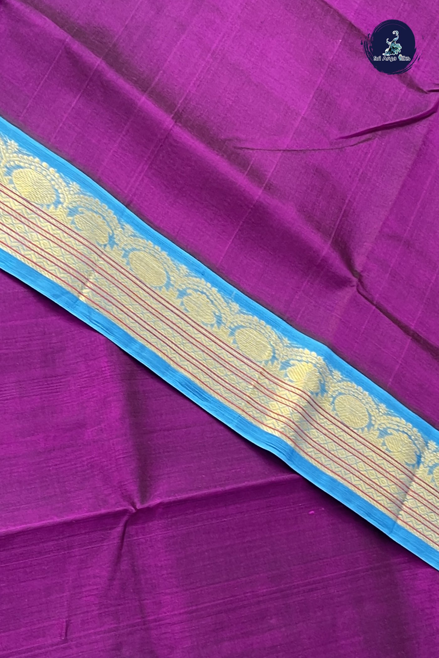 Purple Korvai Silk Cotton Saree With Plain Pattern