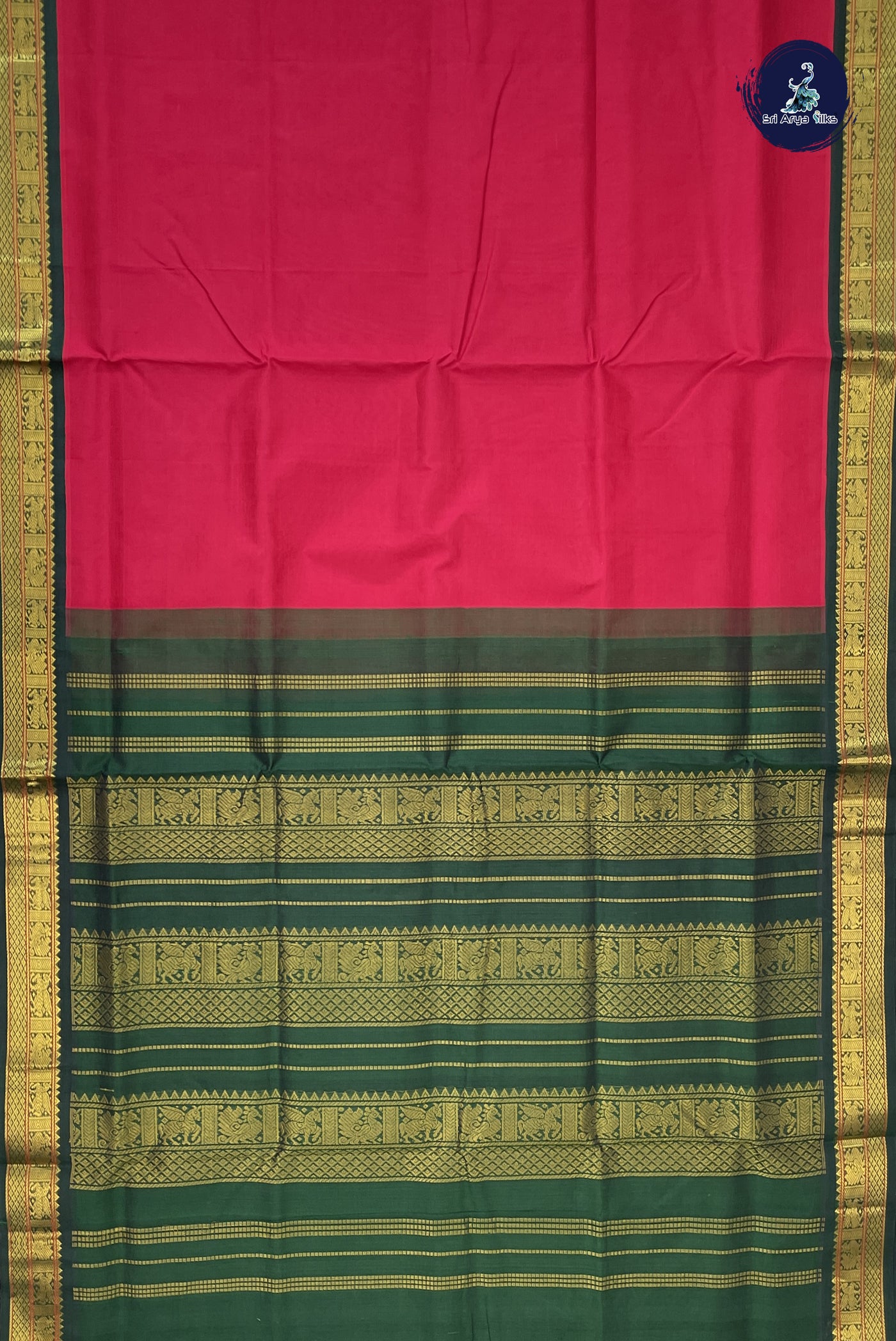 Red Korvai Silk Cotton Saree With Plain Pattern