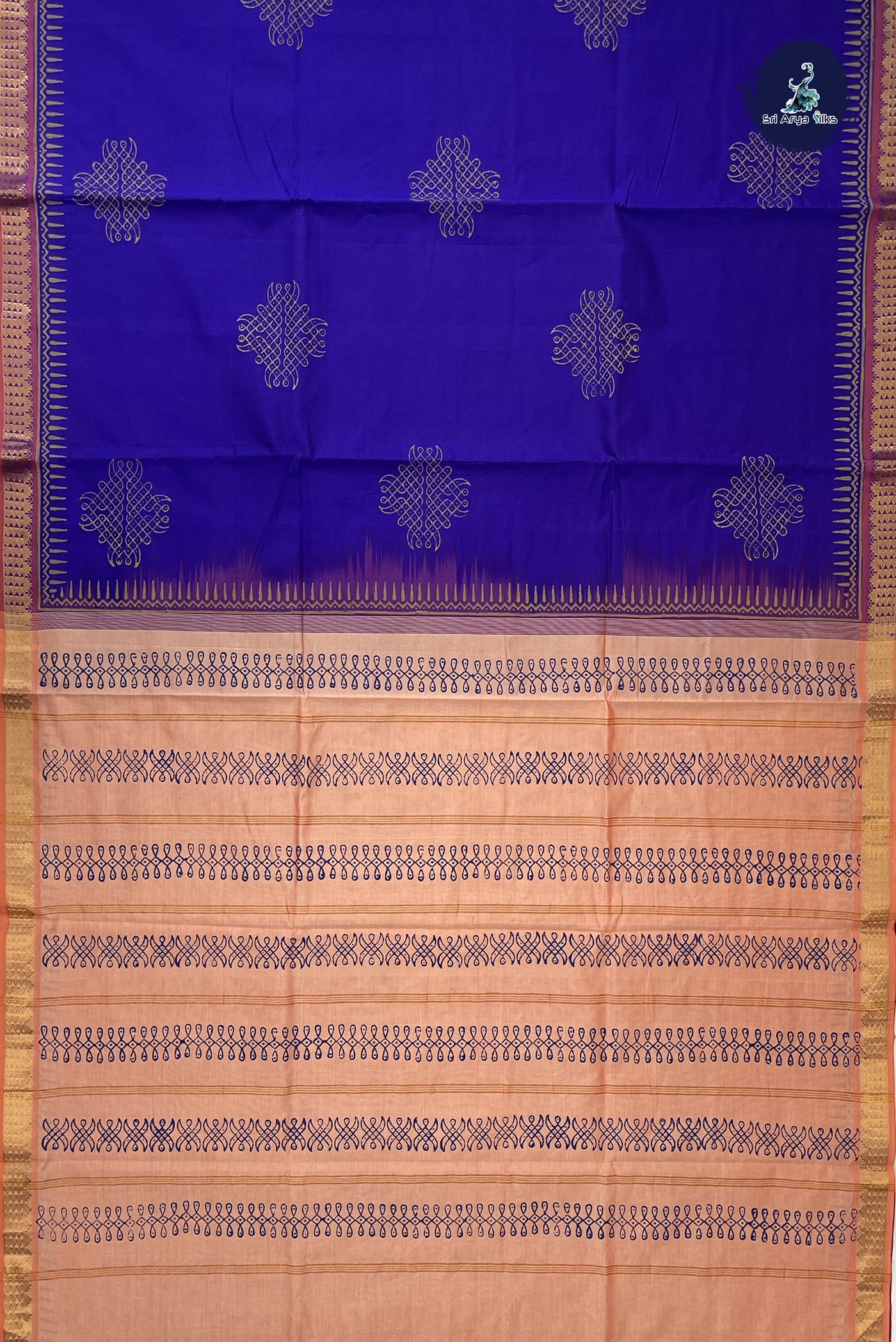 Violet Semi Silk Cotton Saree With Printed Pattern