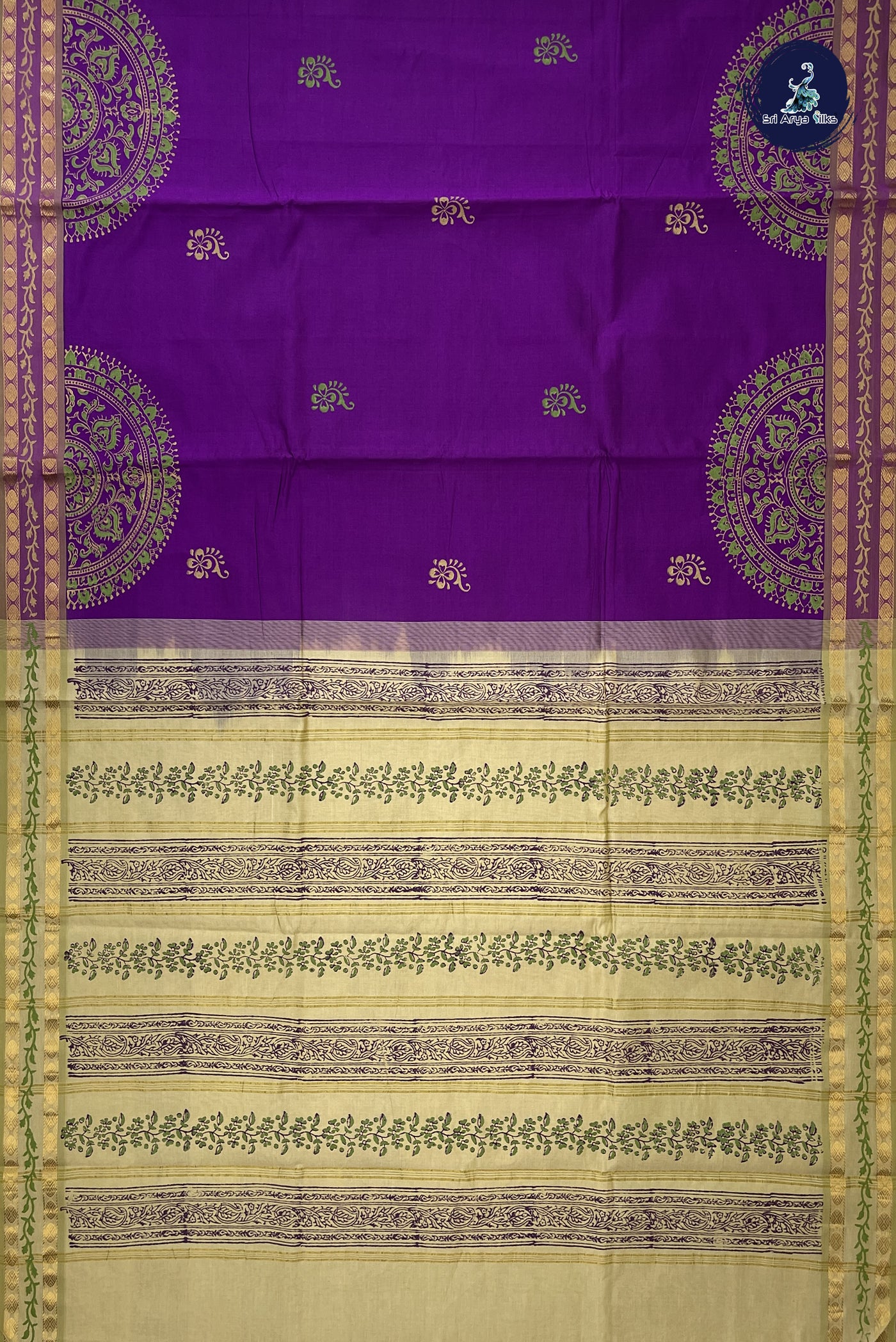 Purple Semi Silk Cotton Saree With Printed Pattern