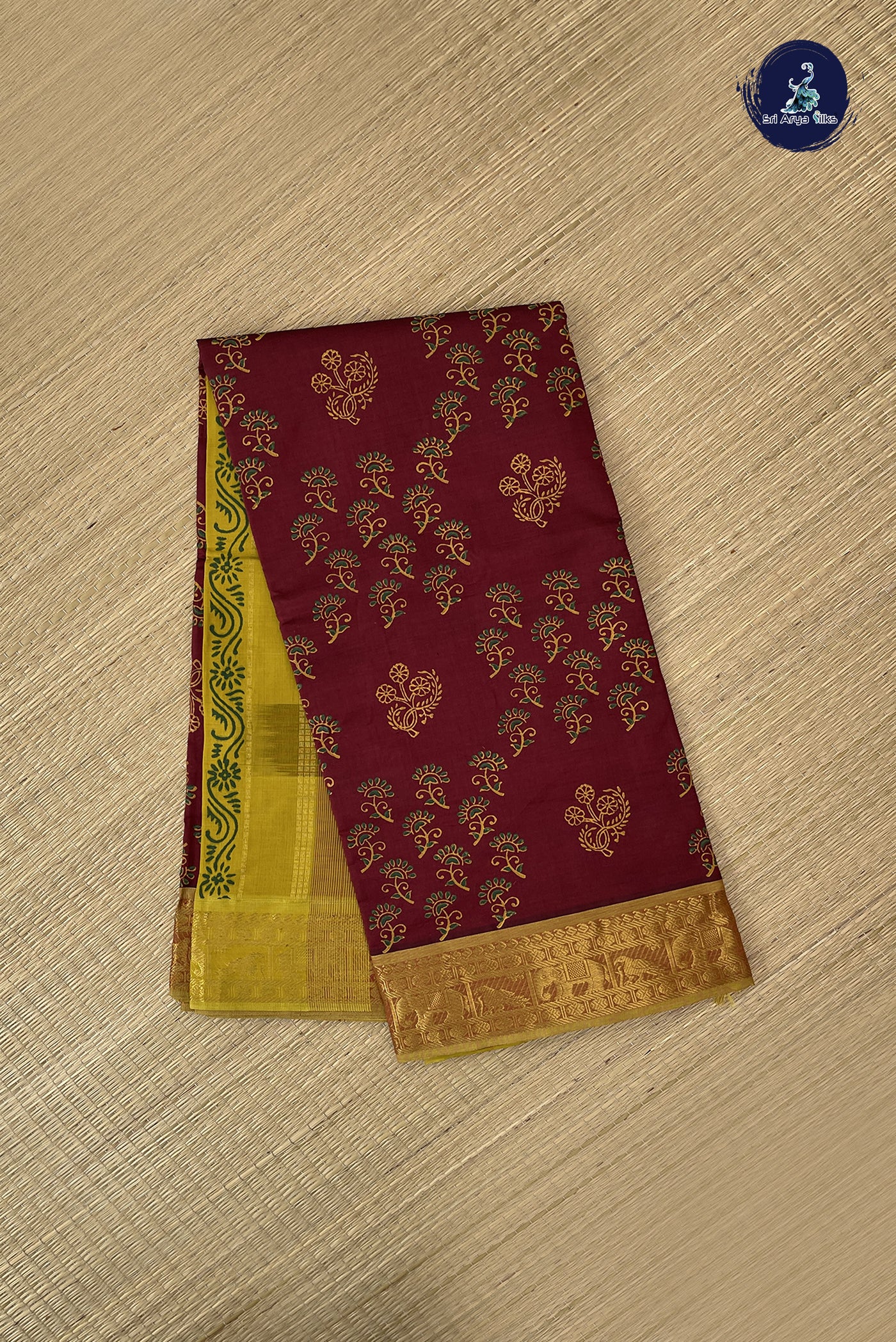 Brown Semi Silk Cotton Saree With Printed Pattern