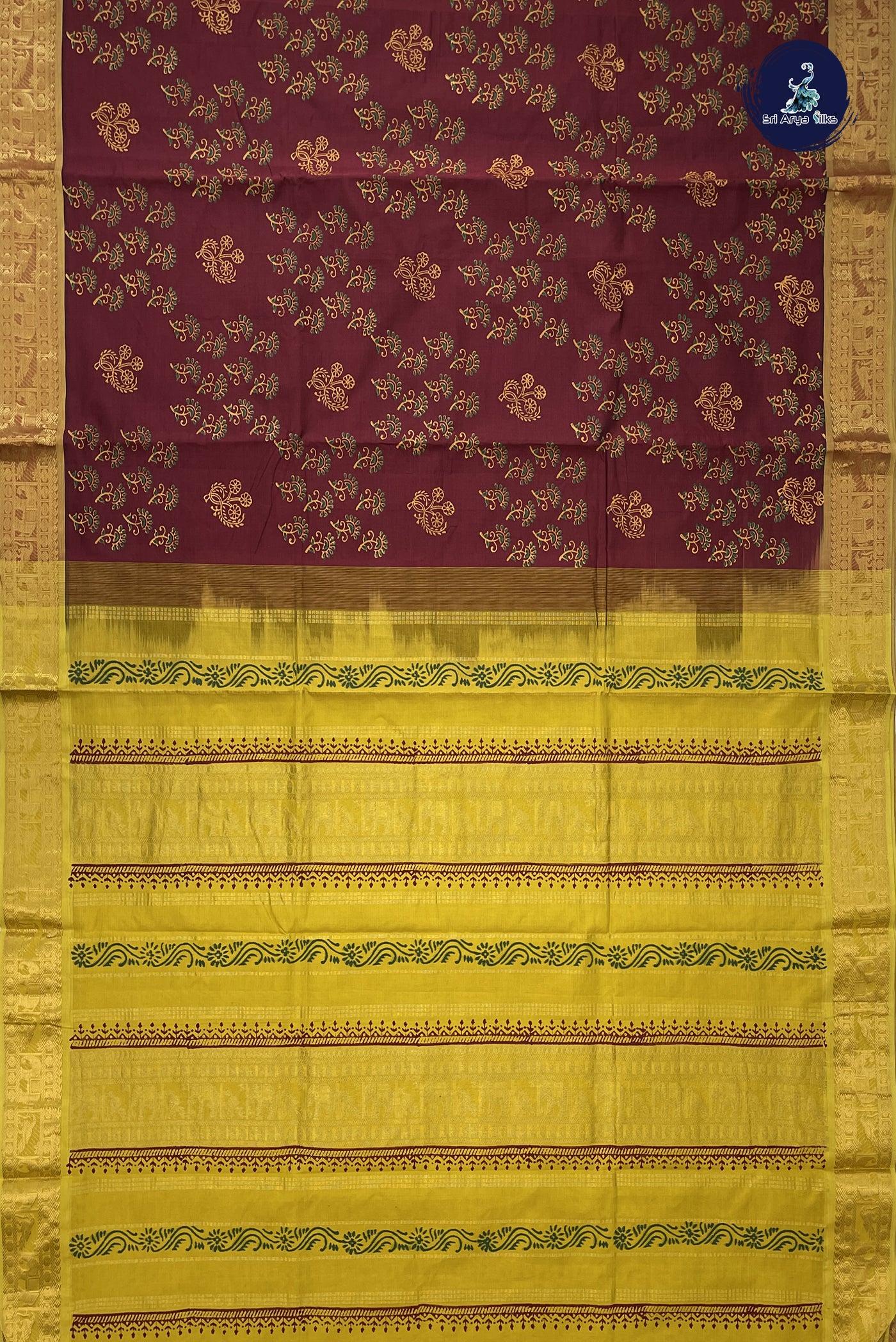 Brown Semi Silk Cotton Saree With Printed Pattern