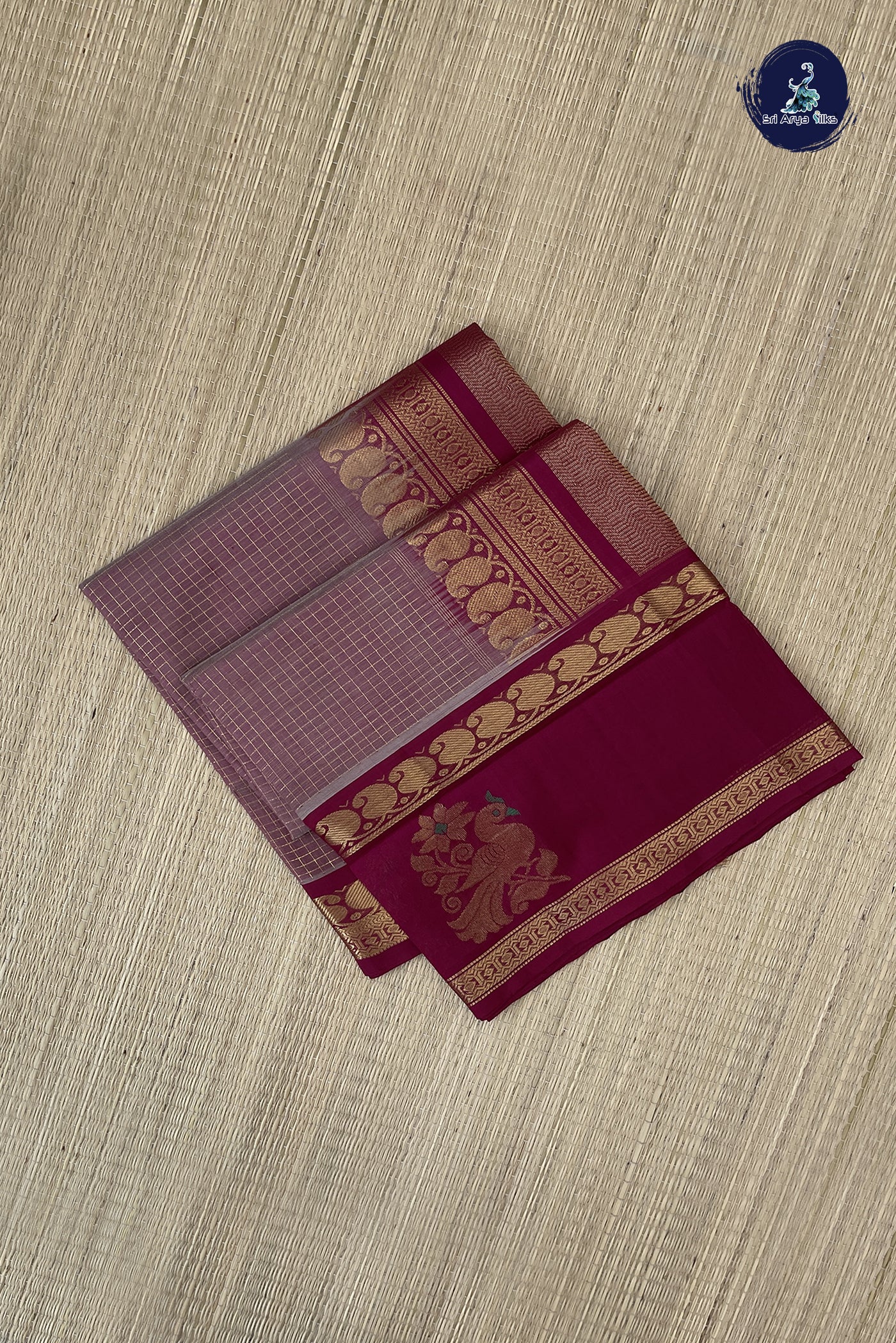 Light Burgundy Silk Cotton Saree With Zari Checked Pattern