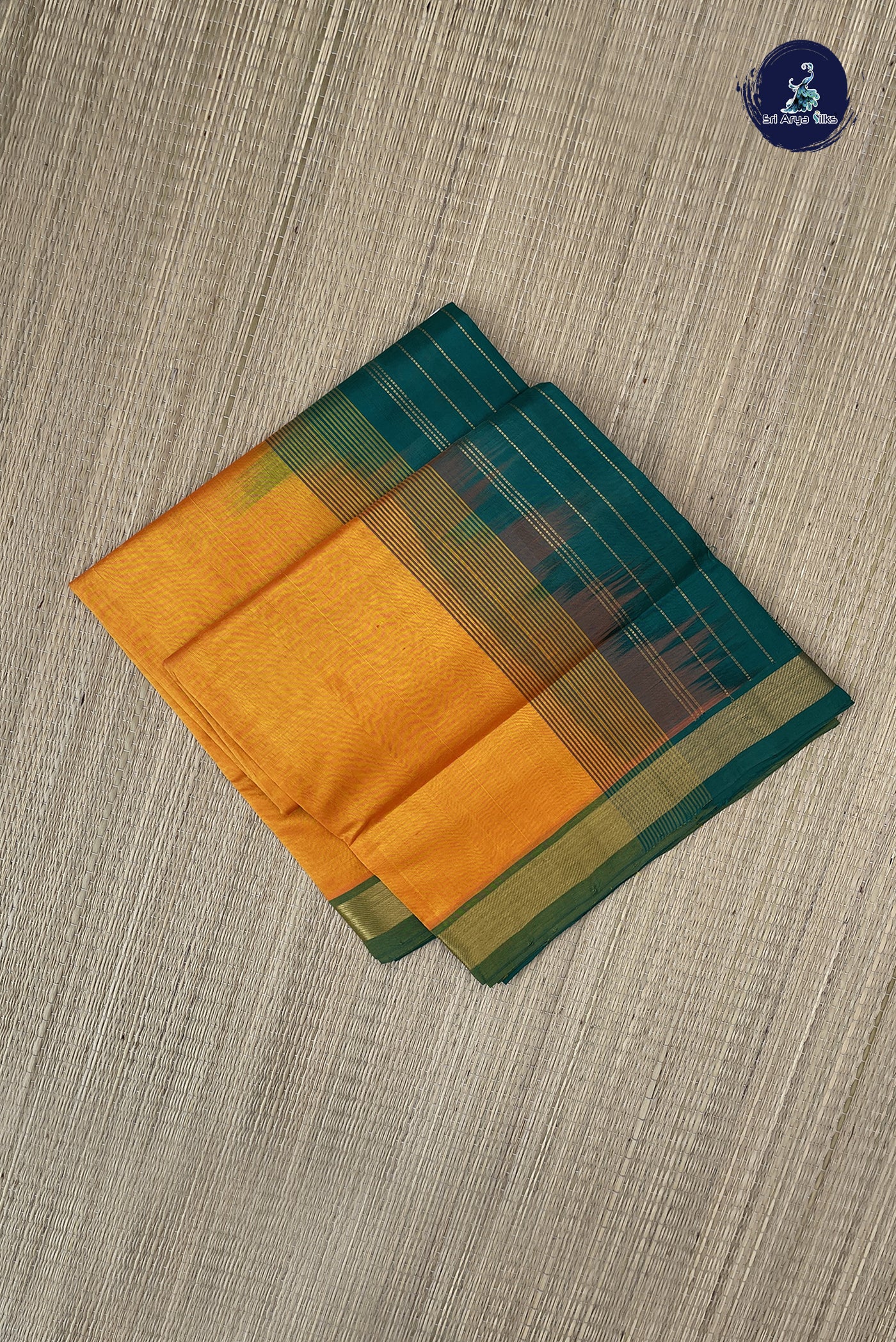 Mango Yellow Simple Silk Cotton Saree With Plain Pattern