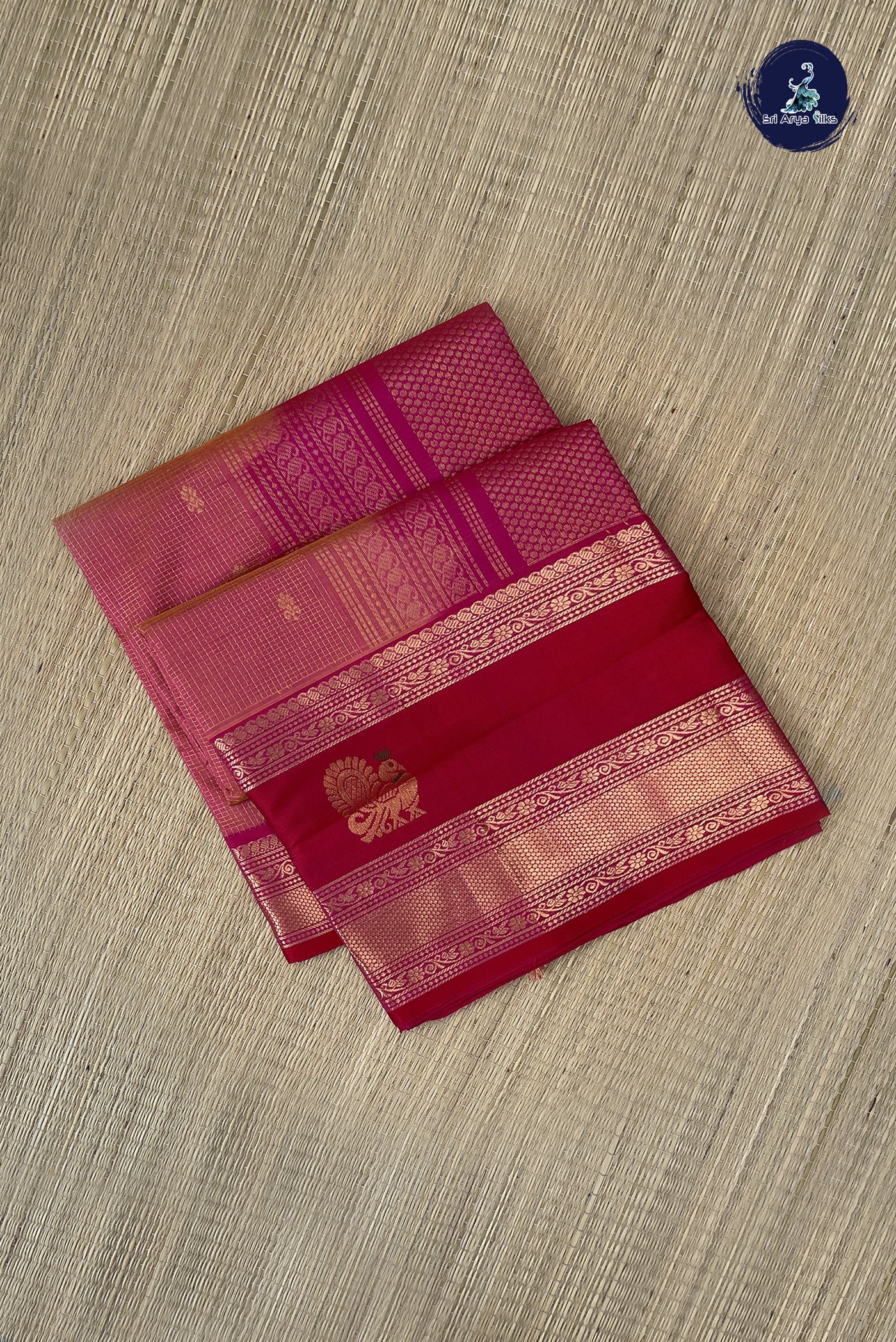 Dual Tone Pink Bridal Silk Cotton Saree With Zari Checked Pattern